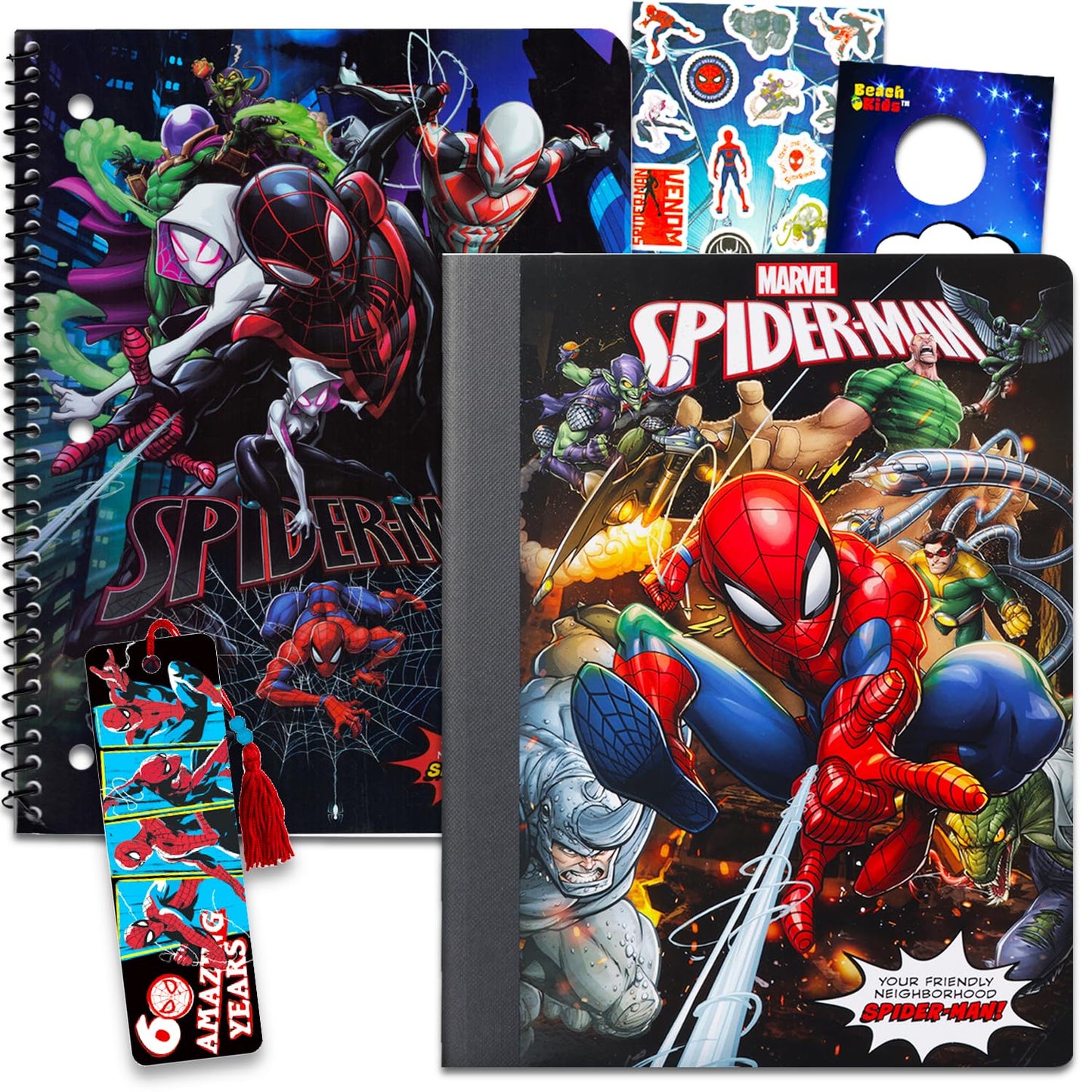 Spiderman Notebook for School Set- Spiderman Notebook for Boys Bundle with 2 Spiderman Notebooks Plus Stickers, Bookmark, More | Spiderman School Supplies for Kids