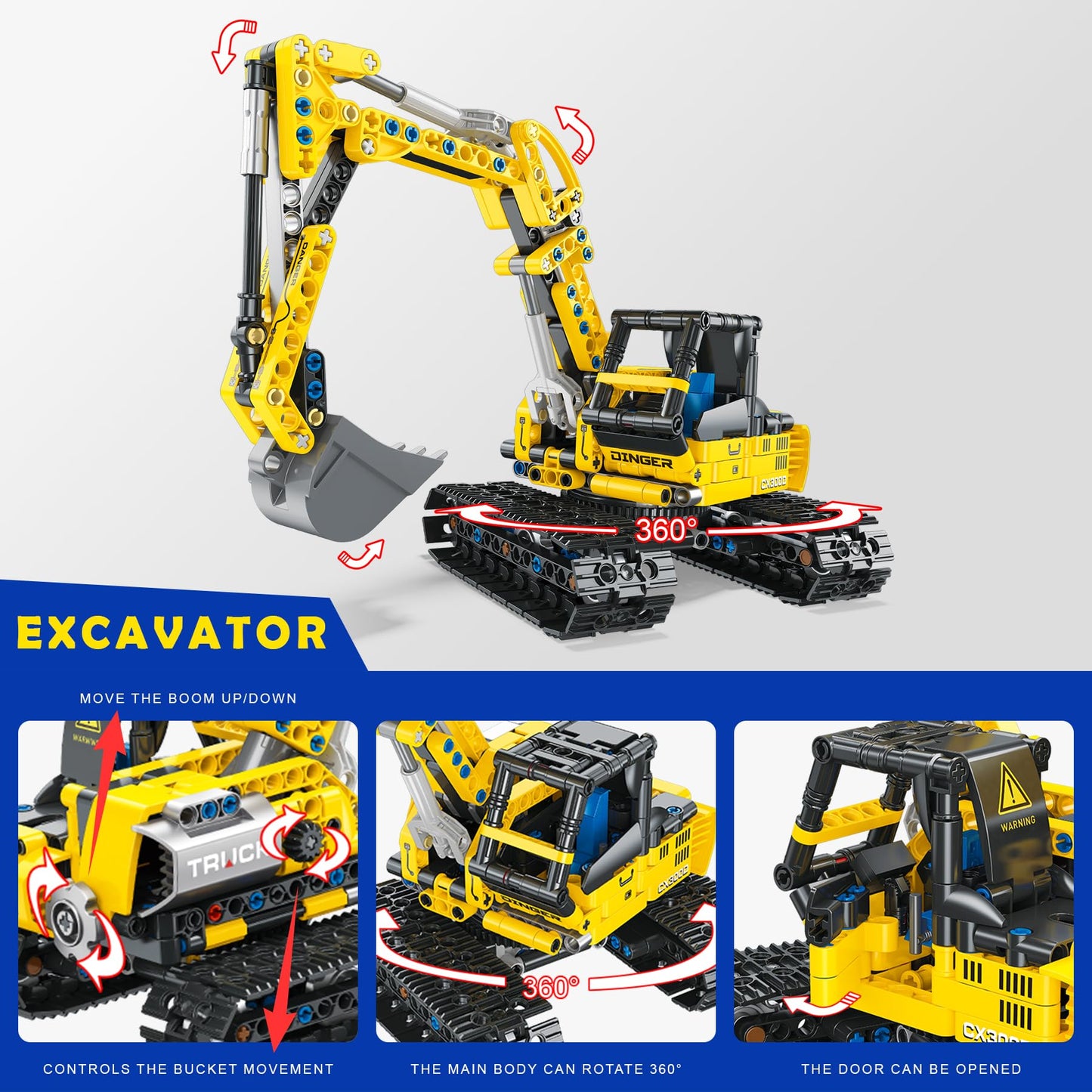 BeepZipp 2-in-1 Excavator & Bulldozer Building Kit - 399 Pieces STEM Educational Construction Toys for Kids, Creative Birthday Gift Idea