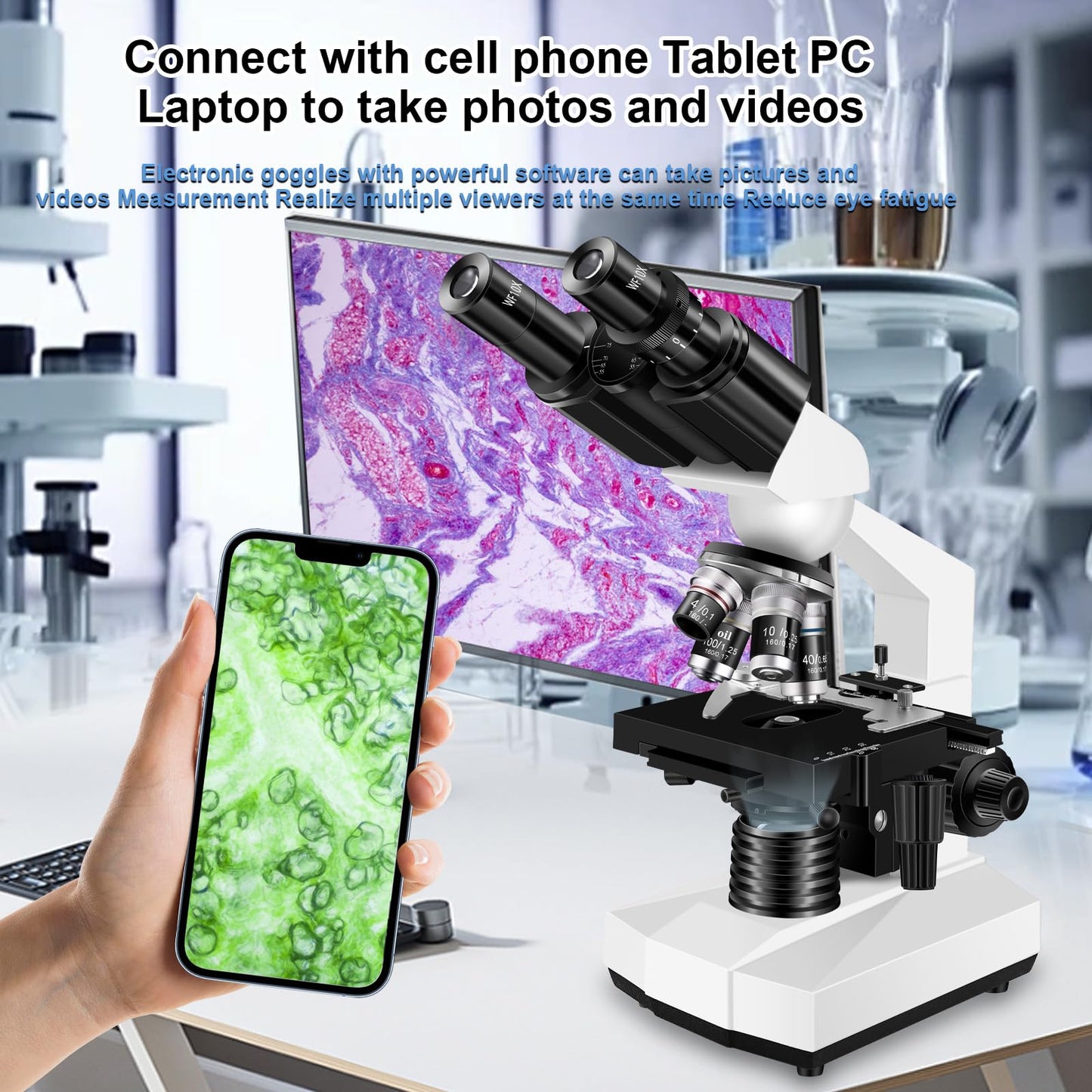 Woehrsh Microscope for Adults WF10x and WF25x eyepieces, 40X-2000X Magnification USB Camera, Microscope for Adults Suitable for Laboratory School (Large Model Binocular Electronic Eyepiece)
