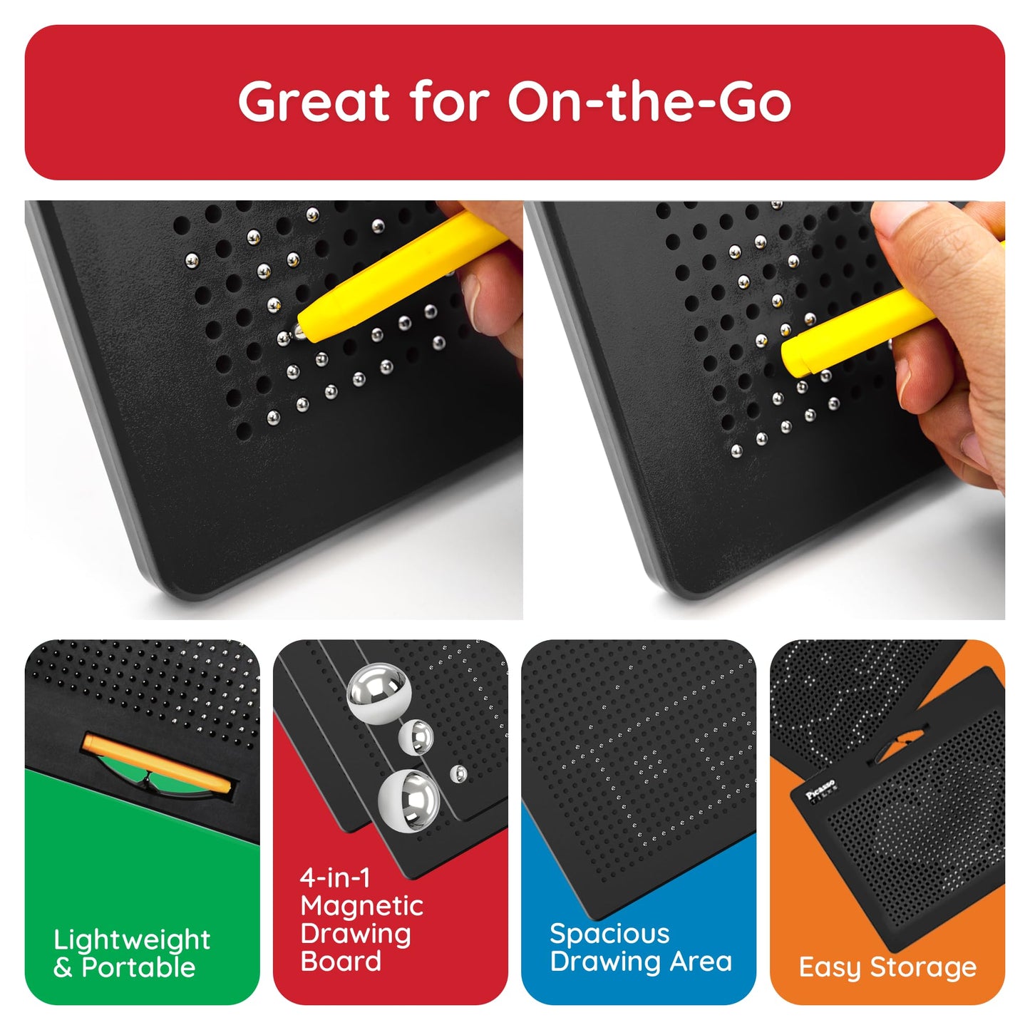 PicassoTiles 2PK 4-in-1 Magnetic Drawing Board 12x10 inch Large Magnet Tablet Pad with 4 Facings Lowercase & Uppercase Alphabets, Numbers, & Freestyle STEM Learning Writing Reading Playboard PTB06