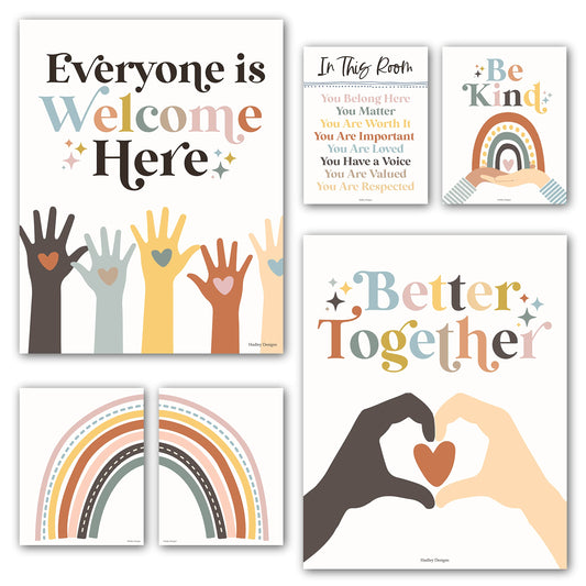 Hadley Designs Diversity Posters For Classroom Elementary –6 Inclusive Everyone Is Welcome Classroom Decor, Safe Space Sign Preschool Kindness Posters For Classrooms, Boho Multicultural Poster