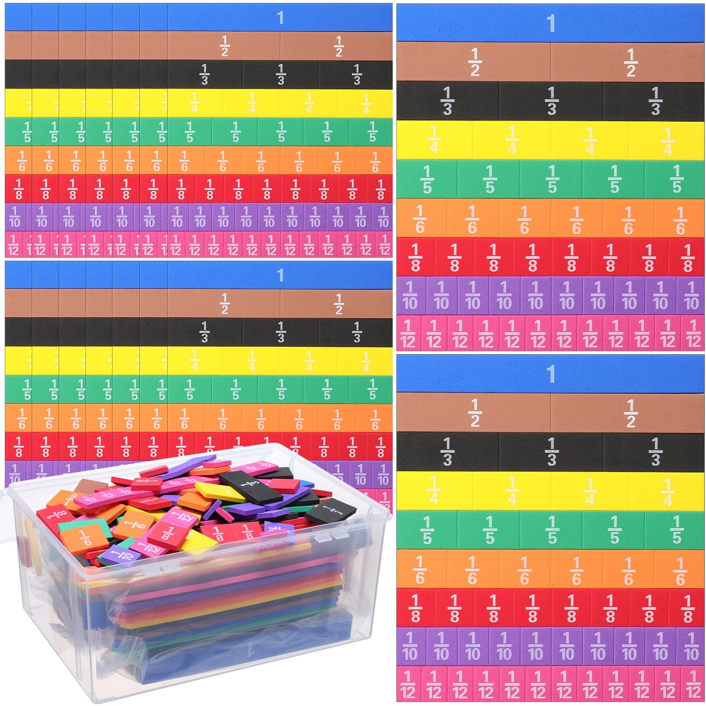 Sayglossy 15 Sets Fraction Tiles Fraction Manipulatives for Preschool Elementary School Educational Math Learning Manipulatives for Teacher Bulk with Storage Box
