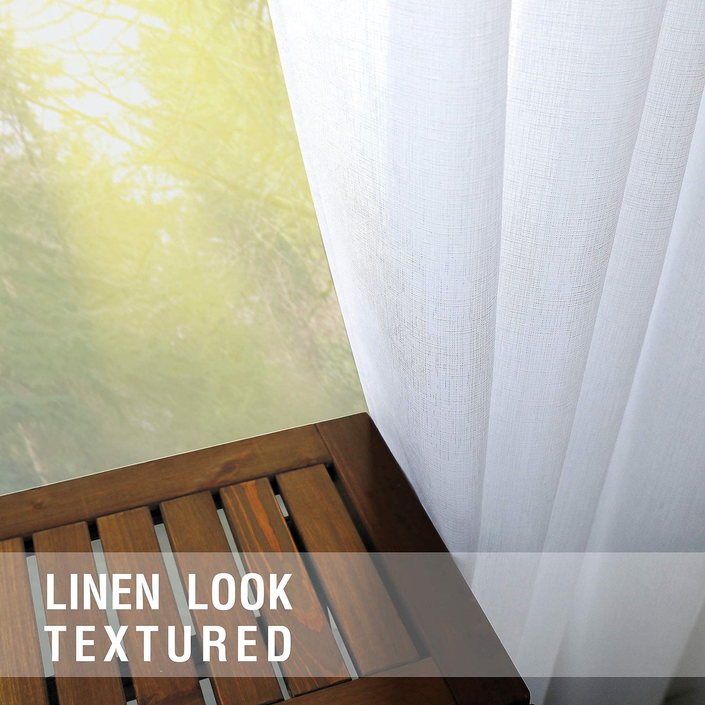 KOUFALL White Sheer Curtains 96 Inches Long 2 Panel Set Drapery Faux Linen Rod Pocket Shabby Chic Curtains for Bedroom Living Room 96 Inch Length