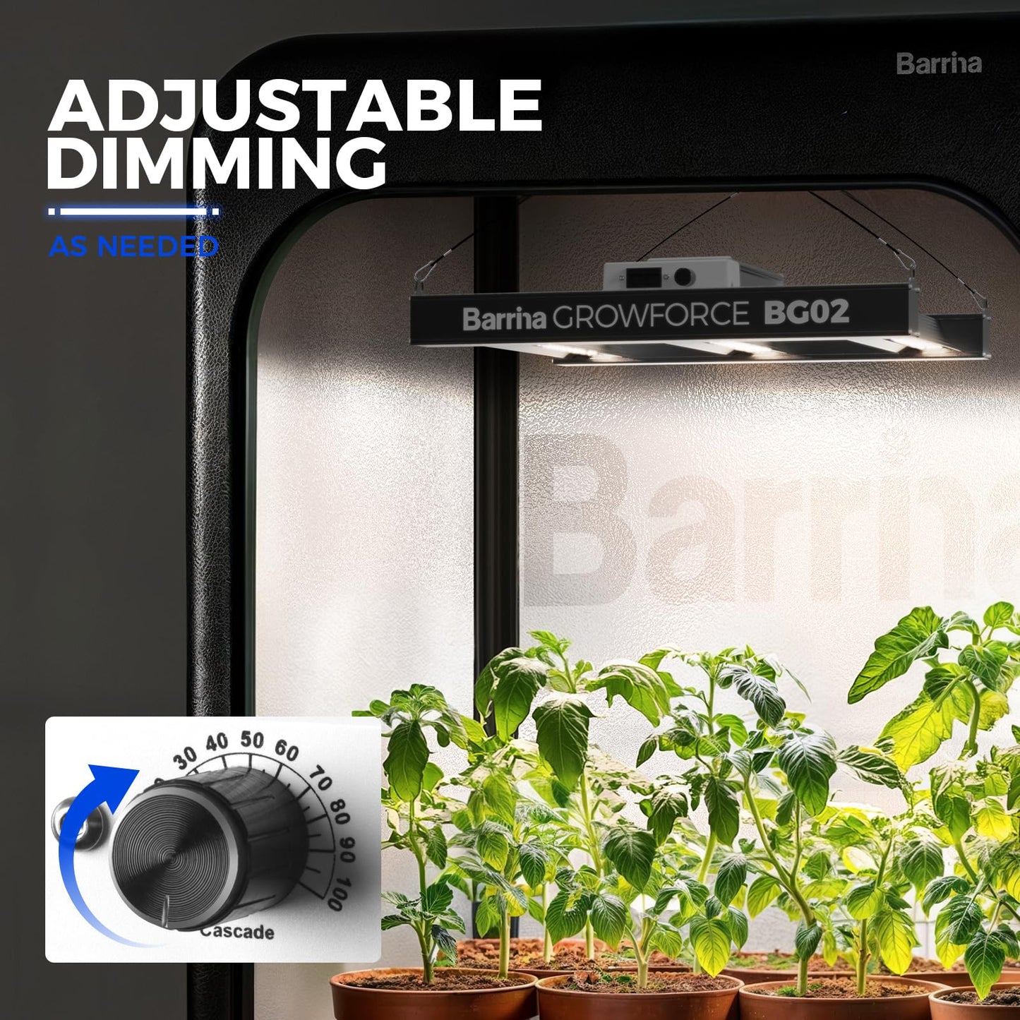 Barrina GrowForce BG02 LED Grow Light, 200W Full Spectrum, Dimmable, 4x4 Coverage, Warm White, Aluminum