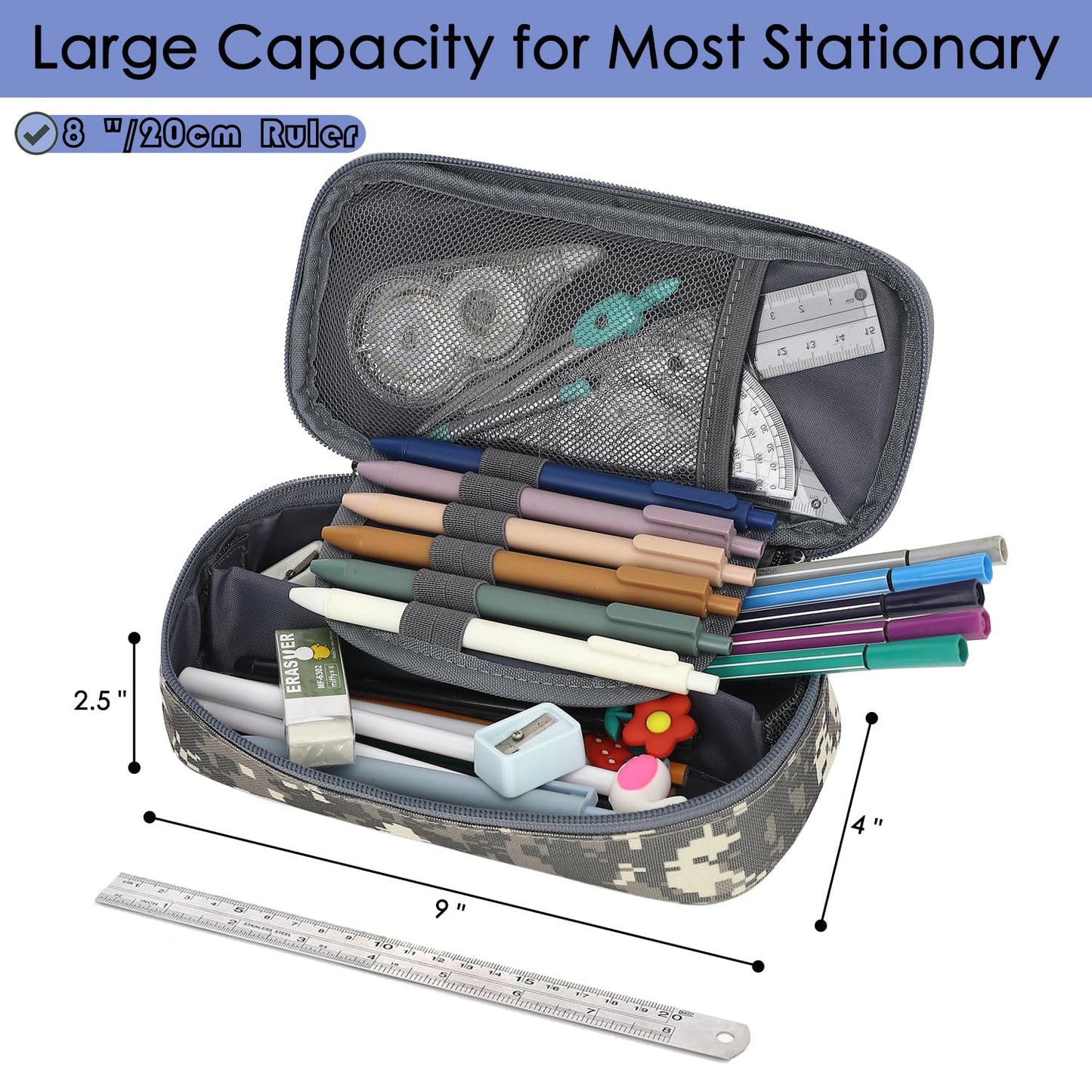 FlowFly Large Capacity Pencil Case for Kids, Boys & Girls – Zippered Multi-Functional Pen Pouch, Soft & Portable Pencil Bag for School, Teens, Students, Digital Camo