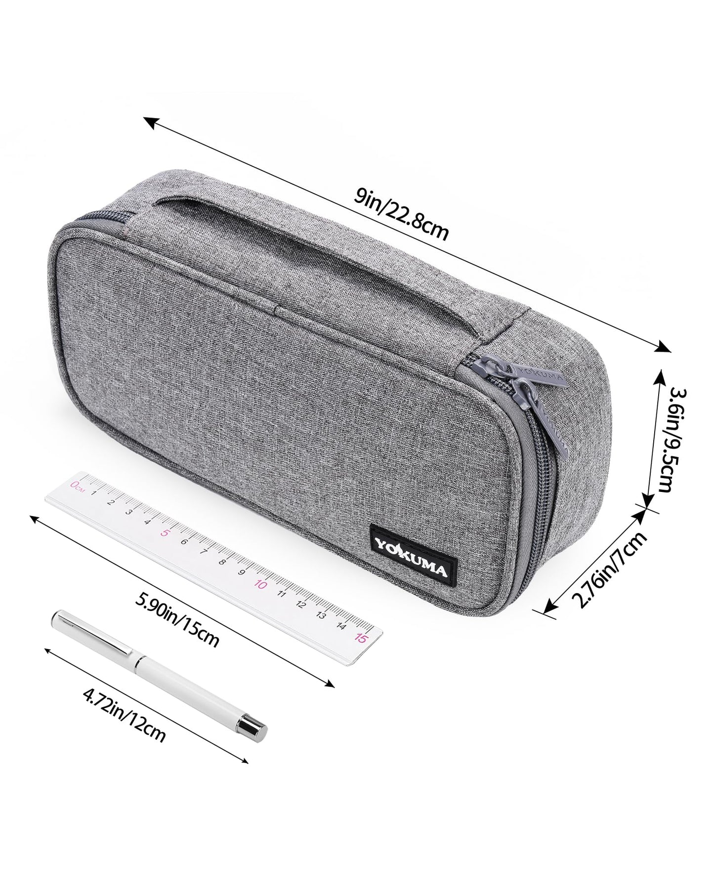 YOKUMA Pencil Case,Large Capacity Pencil Pouch,Aesthetic Zipper Pencil Box, Back to School Supplies for College Students Teen Adults,Travel Essentials,Electronic Cable Organize (Grey)