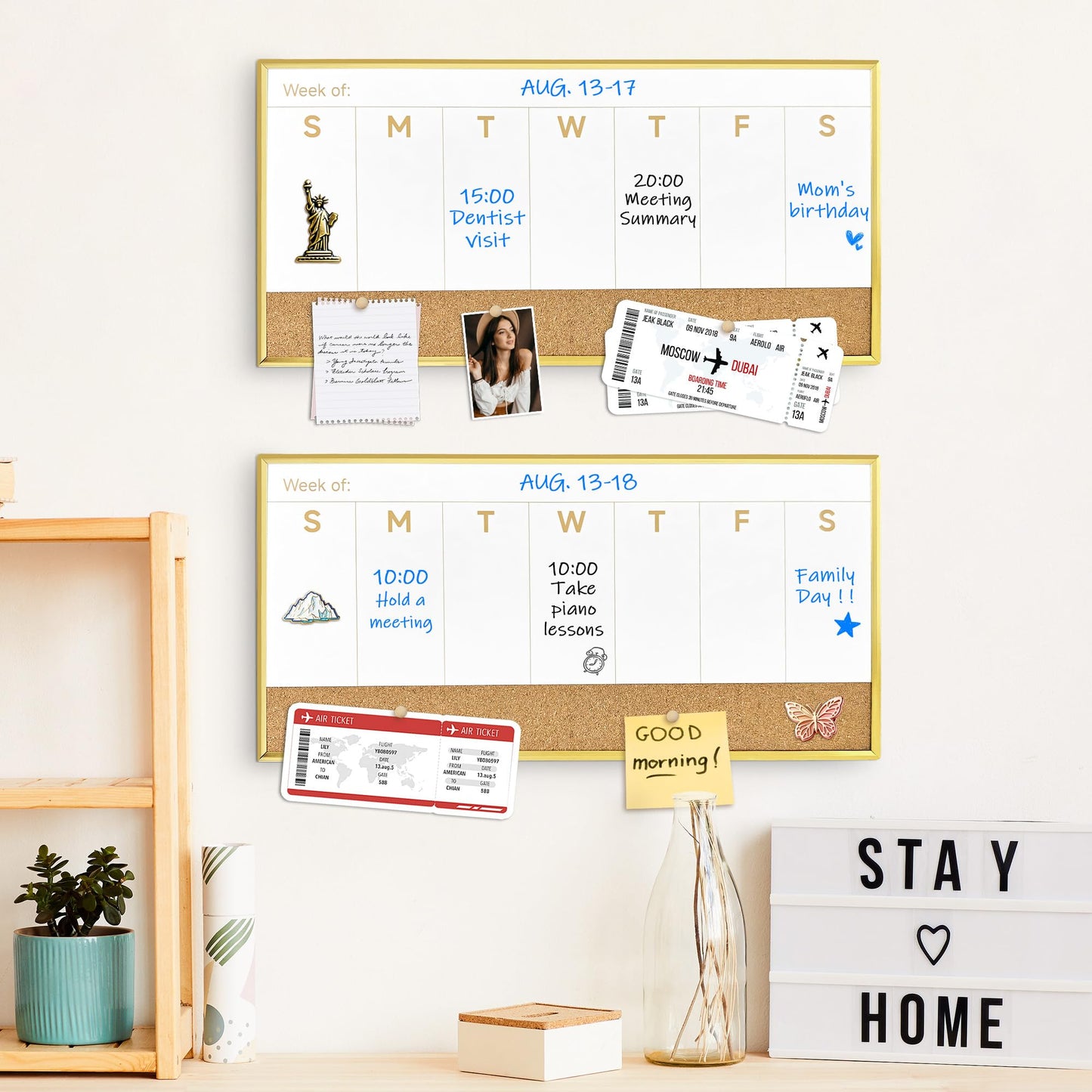 Umtiti Magnetic Weekly Dry Erase White Board and Cork Board, Aluminum Frame Mini Whiteboard，Magnetic Surface Whiteboard for Home Office and Wall Decor(ZHZL-2040JL)