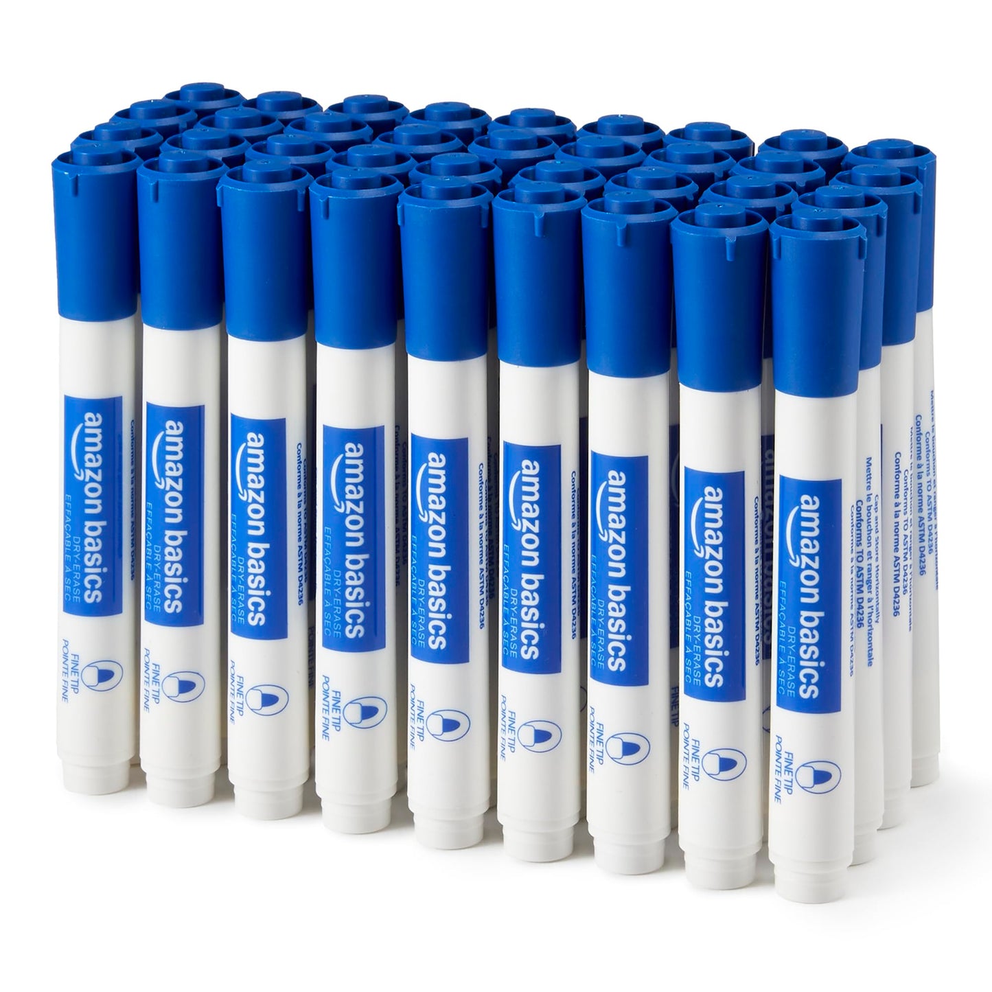 Amazon Basics Low-Odor Dry Erase Whiteboard Markers, Fine Tip, Quick-Dry, Blue, 36-Pack