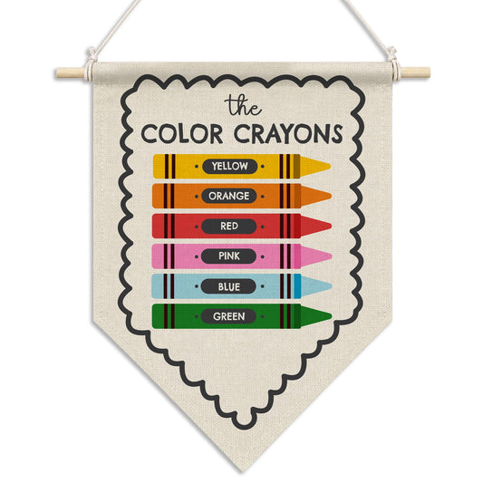 RUKUPA Crayon Classroom Wall Art Decor, Kids Room Hanging Pennant Flag, Crayon Colors Educational Classroom Wall Art Poster Hanger for Kids Toddler Boys Girls Room Playroom Bedroom Decor, 11x15 Inch