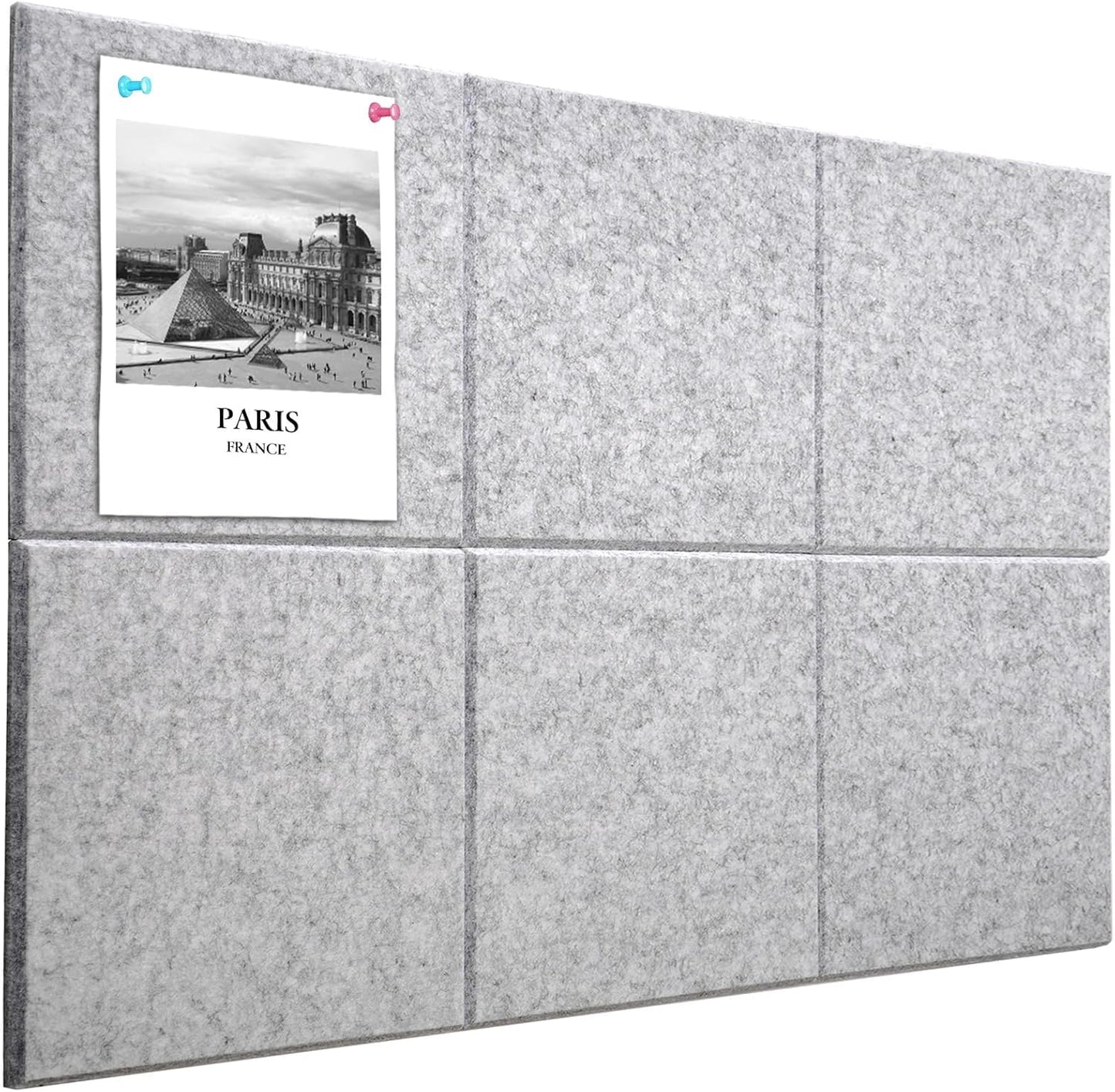 Large Cork Board Alternative 36" X 24" Bulletin Board - 6 Pack Removable Felt Wall Tiles with 15 pushpins, Large Cork Boards for Walls Cork Board for Office Pin Board Tack Board - Silver Gray