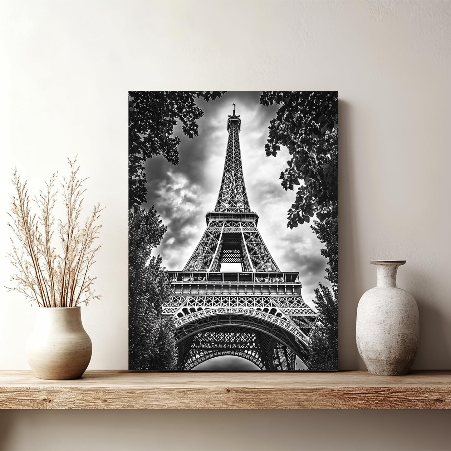 Paris Wall Art, Tower Pictures Wall Decor, Black and White Canvas Prints Painting, Framed Artwork for Bathroom Bedroom Living Room Girl's Room Office Home Decoration 12x16