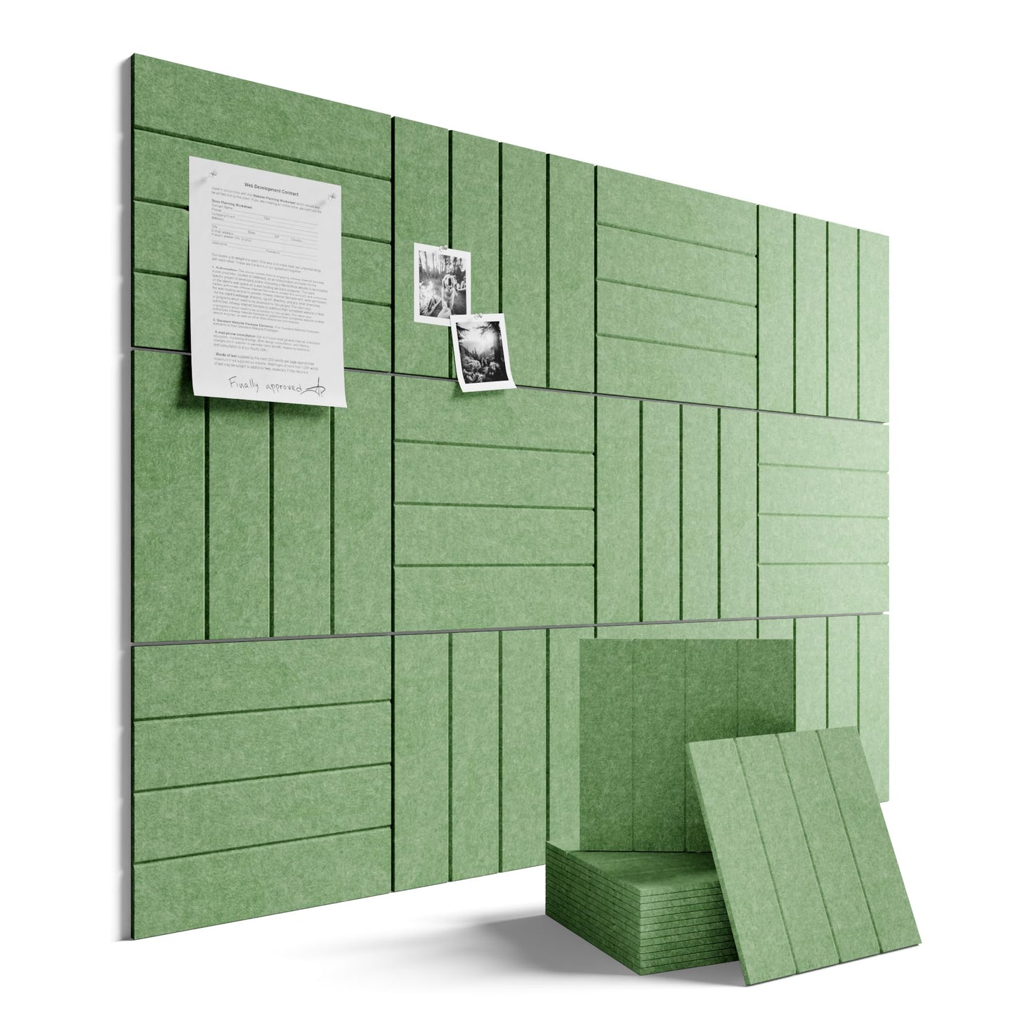 Large Felt Bulletin Board 48" x 36" Cork Board Alternative-12 Pack with 70 Safe Removable Adhesive Tabs, Cork Boards for Walls Felt Board for Home Office Classroom Pin Board-Moss Green
