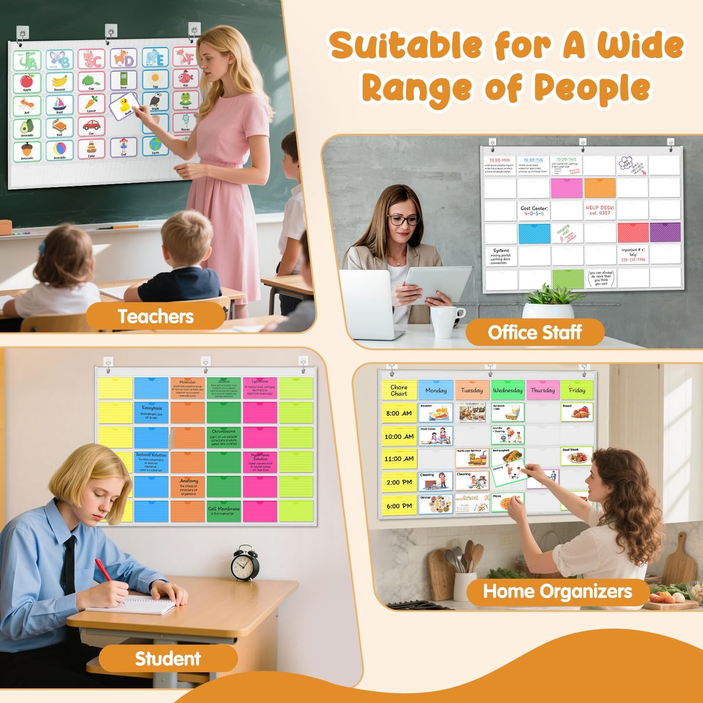 AKAYOK 3" x 5" Index Card Holder Sleeve - 36 Card Slots Organizer for Office, Classroom, and Home - Pocket Chart Perfect for Studying, Workflow Tracking, Presentations, and Organization