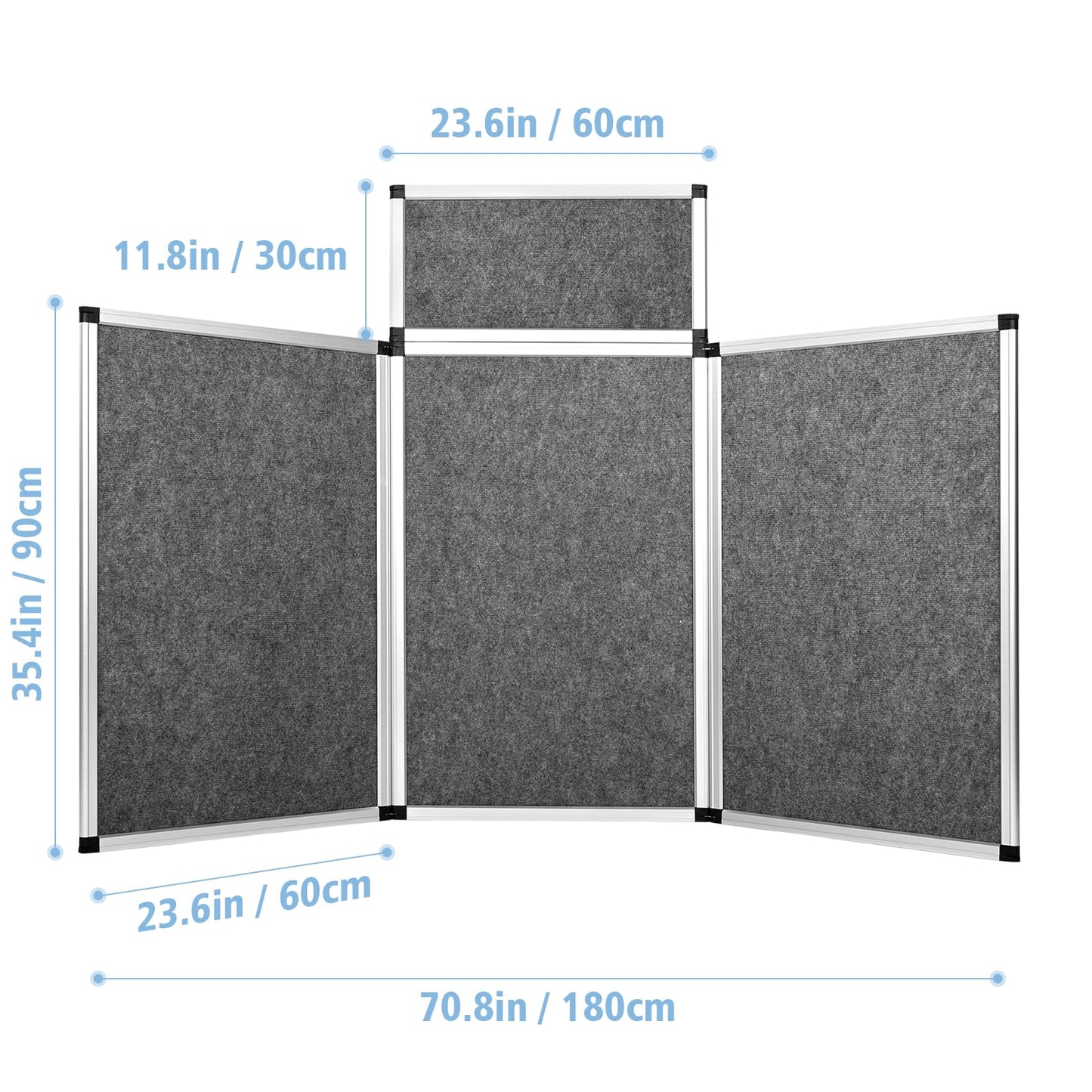 Nisorpa 3+1 Panel Trade Show Presentation Board 70.8 x 35.4 in Desktop Tri Fold Display Board Gray Single Sided Tabletop Display 4 Folding Panels with Moving Bag