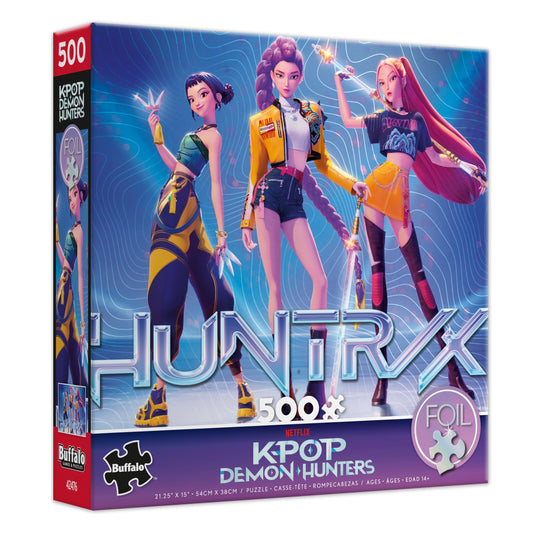 Buffalo Games Kpop Demon Hunters Foil-Finish Puzzle - 500pc, 21.25×15in - Foil-Accent Artwork & Kpop Demon Hunters Merch - Precision-Cut Pieces & Slayer Gifts - with Poster & Epic Quest Puzzle