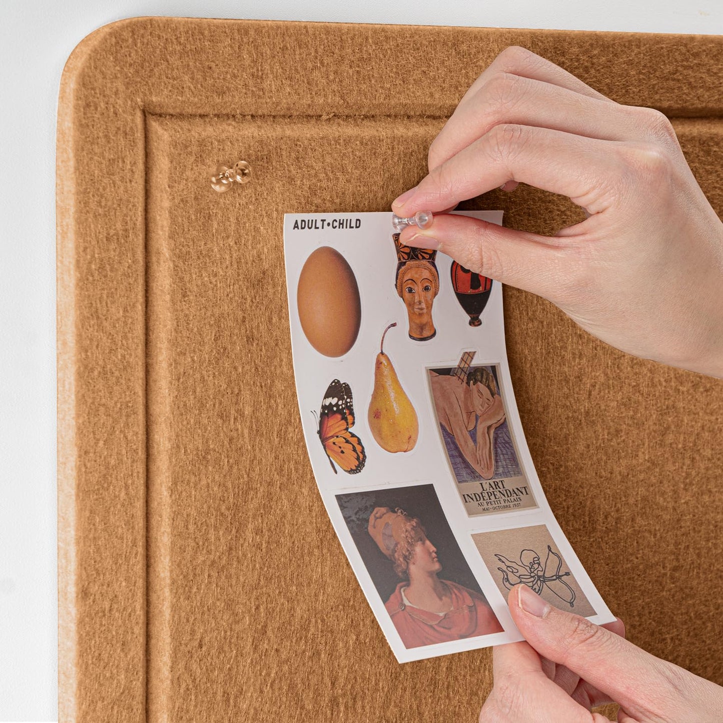 Bulletin Board, 24 x 18 inches Felt Board Decorative Pin Board, Cork Board Alternative for Wall, Foldable Photo Board Self-Adhesive Vision Board Mood Board with 20 Pushpins - Apricot