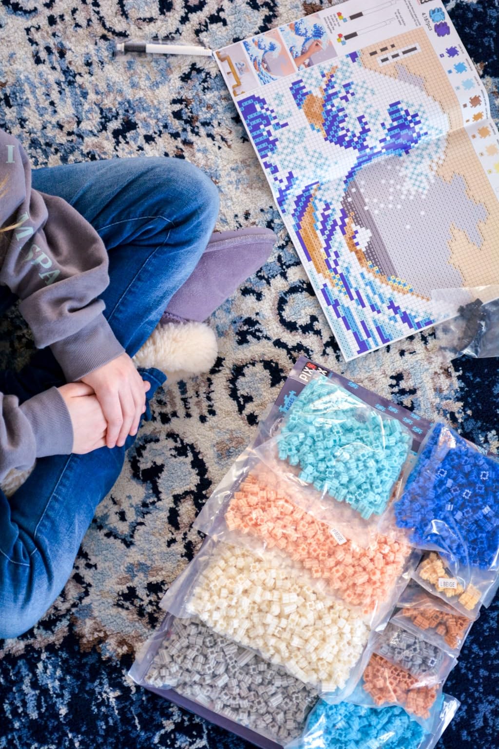 Pix Brix Pixel Art Puzzle Bricks - The Great Wave Off Kanagawa Pixel Puzzle, 4,187 Pieces - Patented Colorful Building Bricks to Recreate This Famous Print, Create Builds Without Water, Iron or Glue