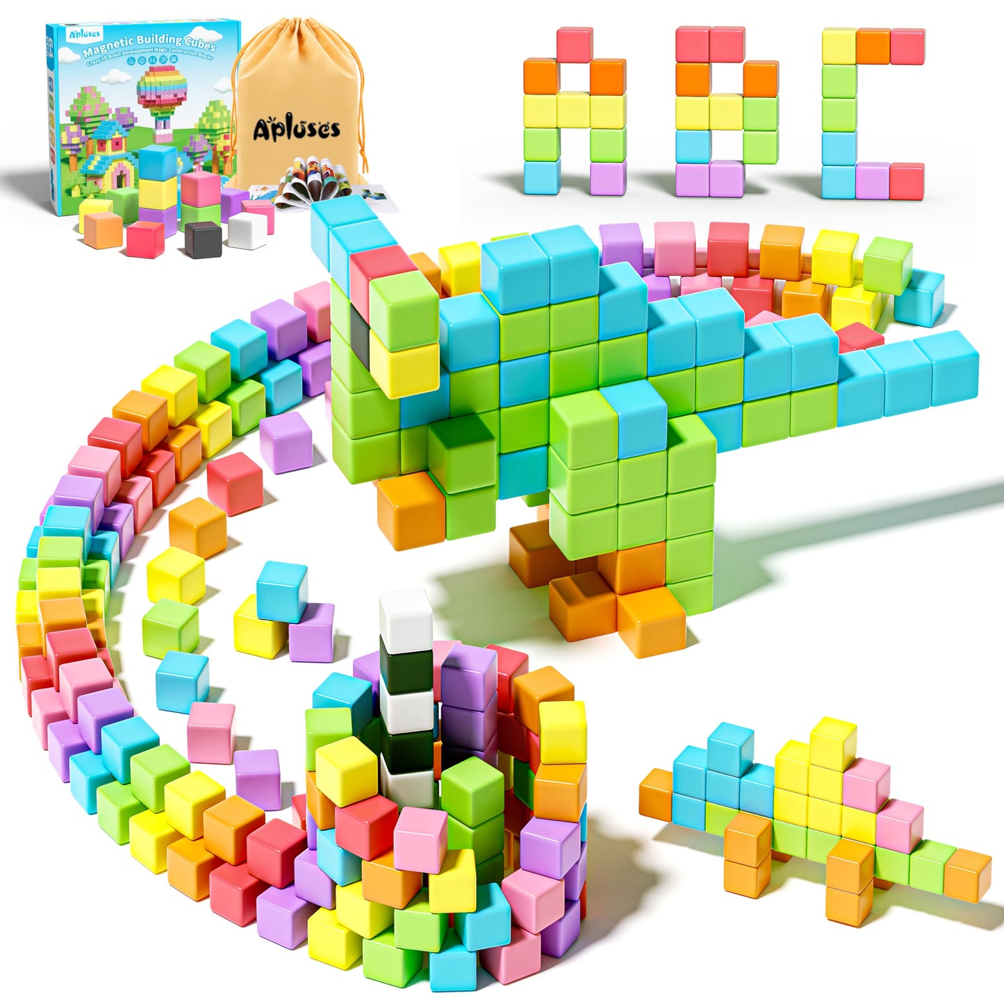 Apluses Magnetic Blocks, Magnet Building Cubes for Toddlers, Classroom Must Haves STEM Educational Toys for Kids, Autism Sensory Montessori Magnet Toys for 3 4 5 6 7 8 Year Old, Gift for Boys Girls
