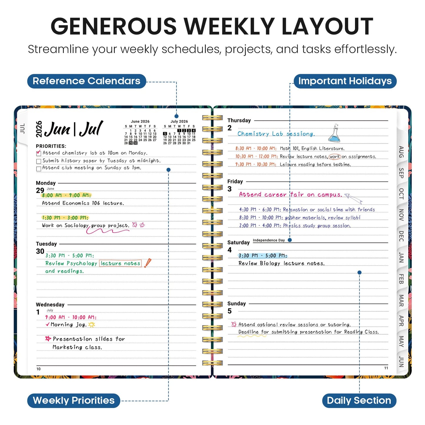 Planner 2026–2027, Weekly & Monthly Academic Organizer for School Year, Jul 2026–Jun 2027, Hardcover Planner with Tabs, Back to School Essential, 6.3" x 8.5", Forest Whimsy