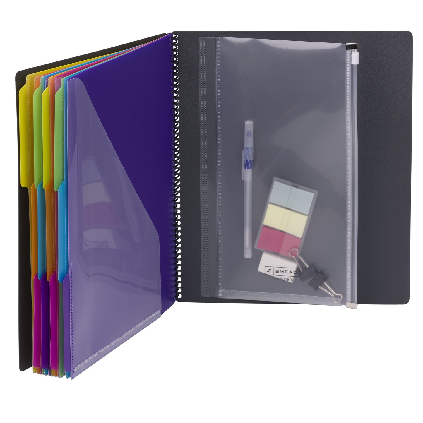 Smead 24 Pocket Poly Project Organizer, 1/3-Cut Tab, Letter Size, Gray with Bright Colors (89206), (Pack of 10)