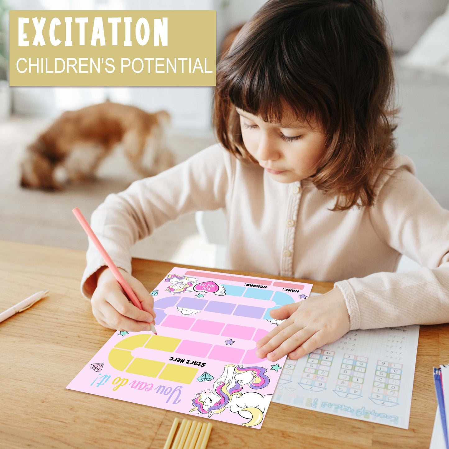 10 Unicorn Reward Chart with 216 Round Stickers, Incentive Behavior Chart for Kids at Home Classroom, Kids Routine Daily Chore Sticker Chart-A21