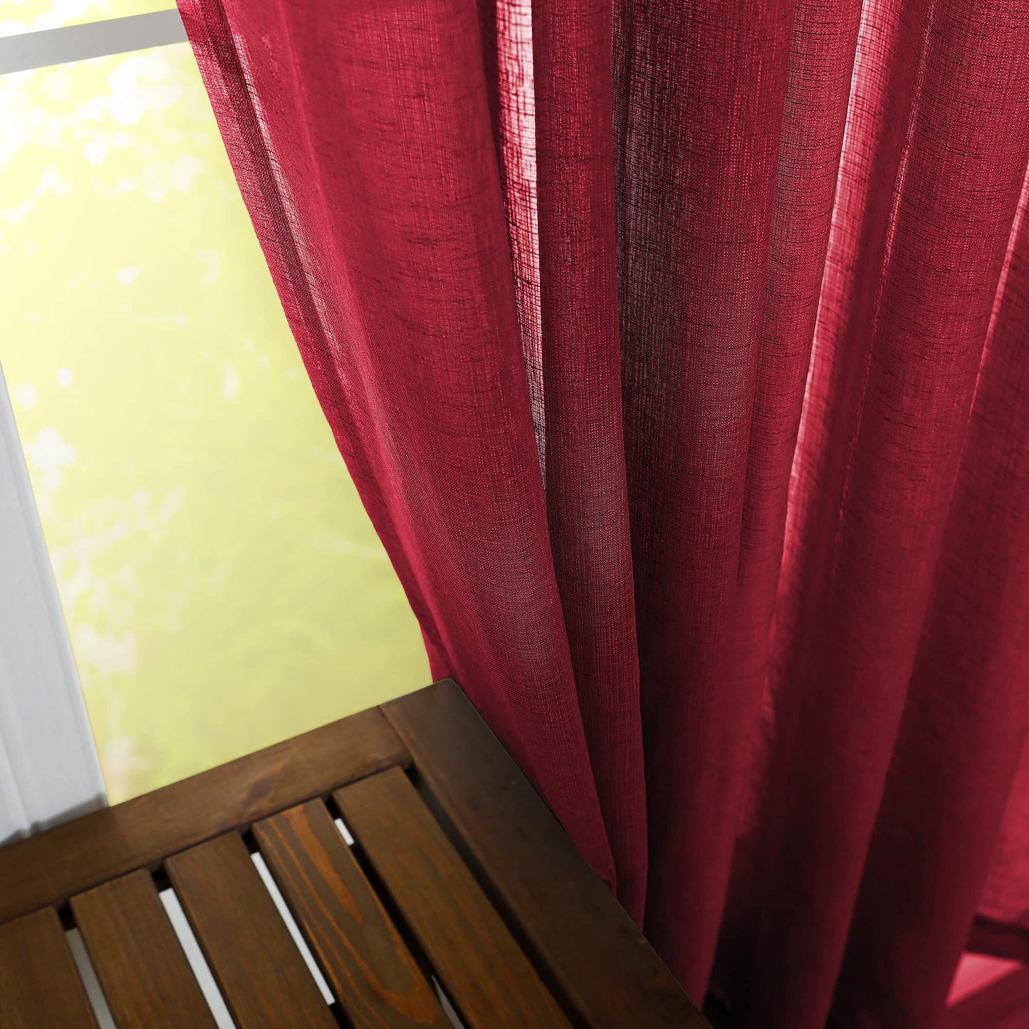 KOUFALL Burgundy Red Curtains 96 Inches Long for Living Room 2 Panel Set Linen Semi Privavy Light Filtering Sheer Drapes for Bedroom 96 Inches Long Dark Wine