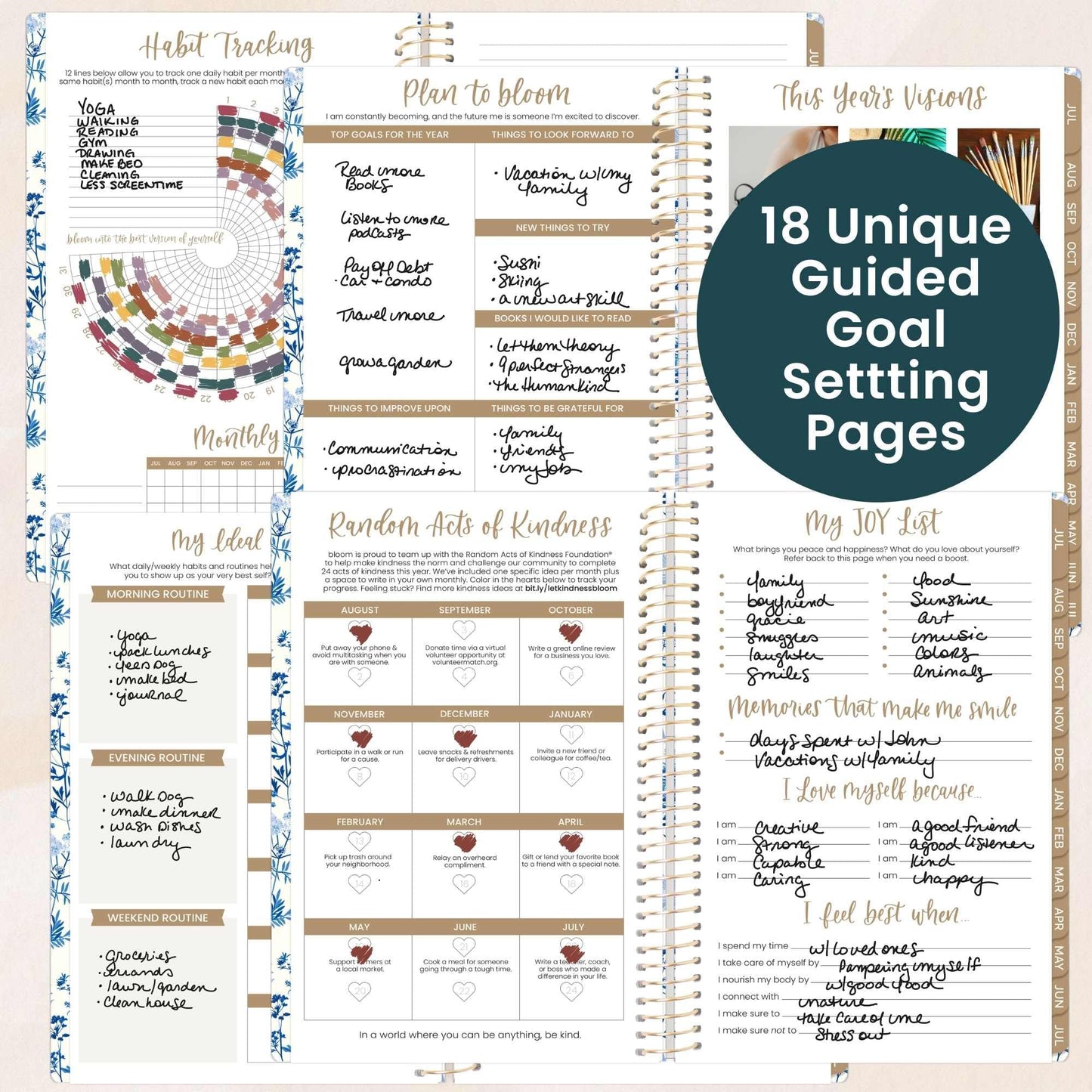 bloom daily planners 2026-2027 Planner - Academic Year (July 2026 - July 2027) Monthly & Weekly Soft Cover Planner for Women - 13 Month Inspirational Agenda Book with Stickers - 5.5" x 8.25" - Blue & White Floral