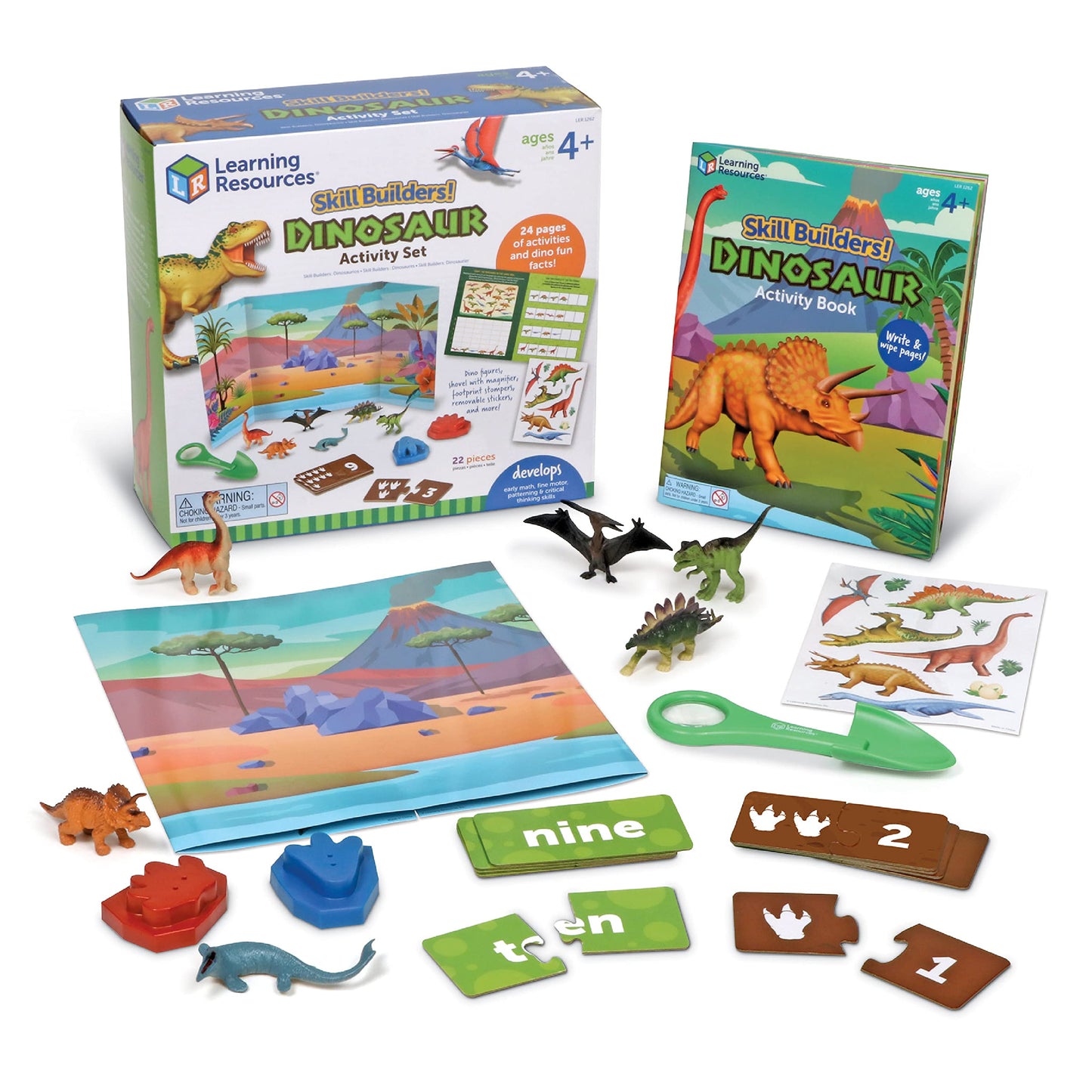 Learning Resources Skill Builders! Dinosaur Activity Set - 22 Pieces, Ages 4+, Critical Thinking, Math Manipulatives, Board Games, Preschool Activity Book, Jurassic toys