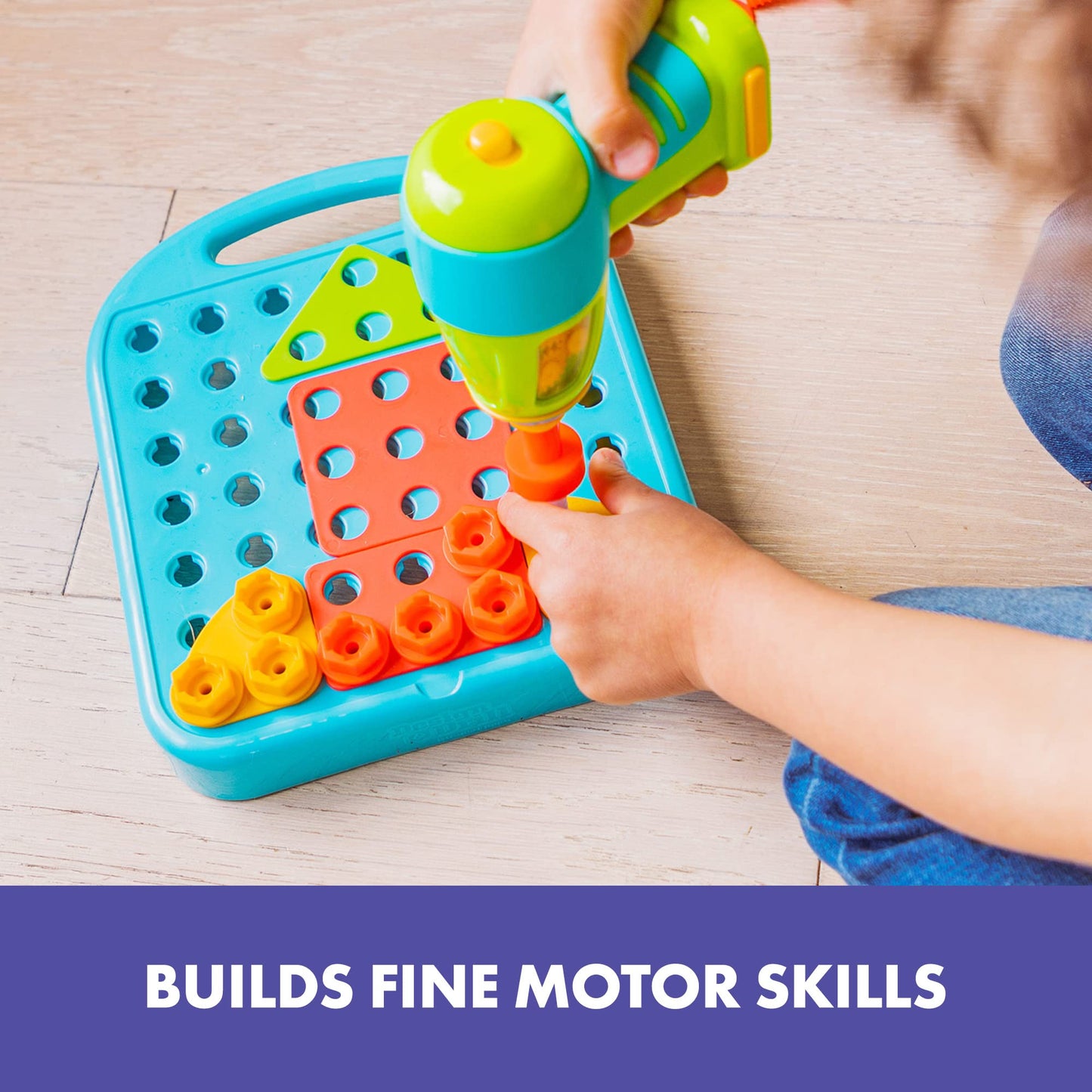 Educational Insights Design & Drill Shapes Workshop - Construction Toys & Toddler Tools, Kids Tool Set with Real Electric Drill Toy, Take Apart STEM Set, Building Kits and Gifts for Ages 3+