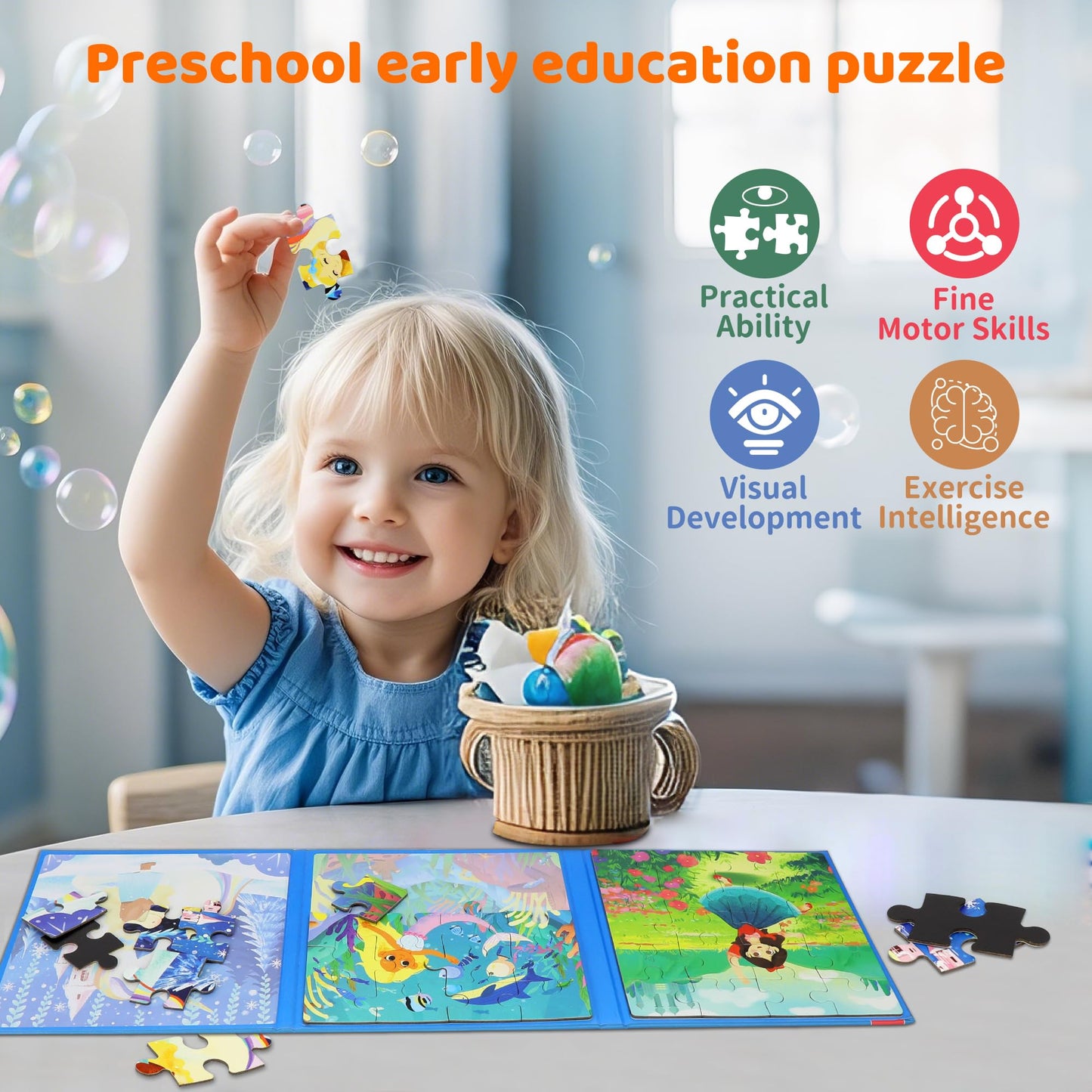 Magnetic Puzzles for Toddlers 3-5 60PCS 3 Unicorn Mermaid Princess Themes Puzzle Magnetic Puzzles for Girls 4-6 Travel Puzzles or Airplane/Car/Road Trip Gift Toys for Girls 4-8 Years Old