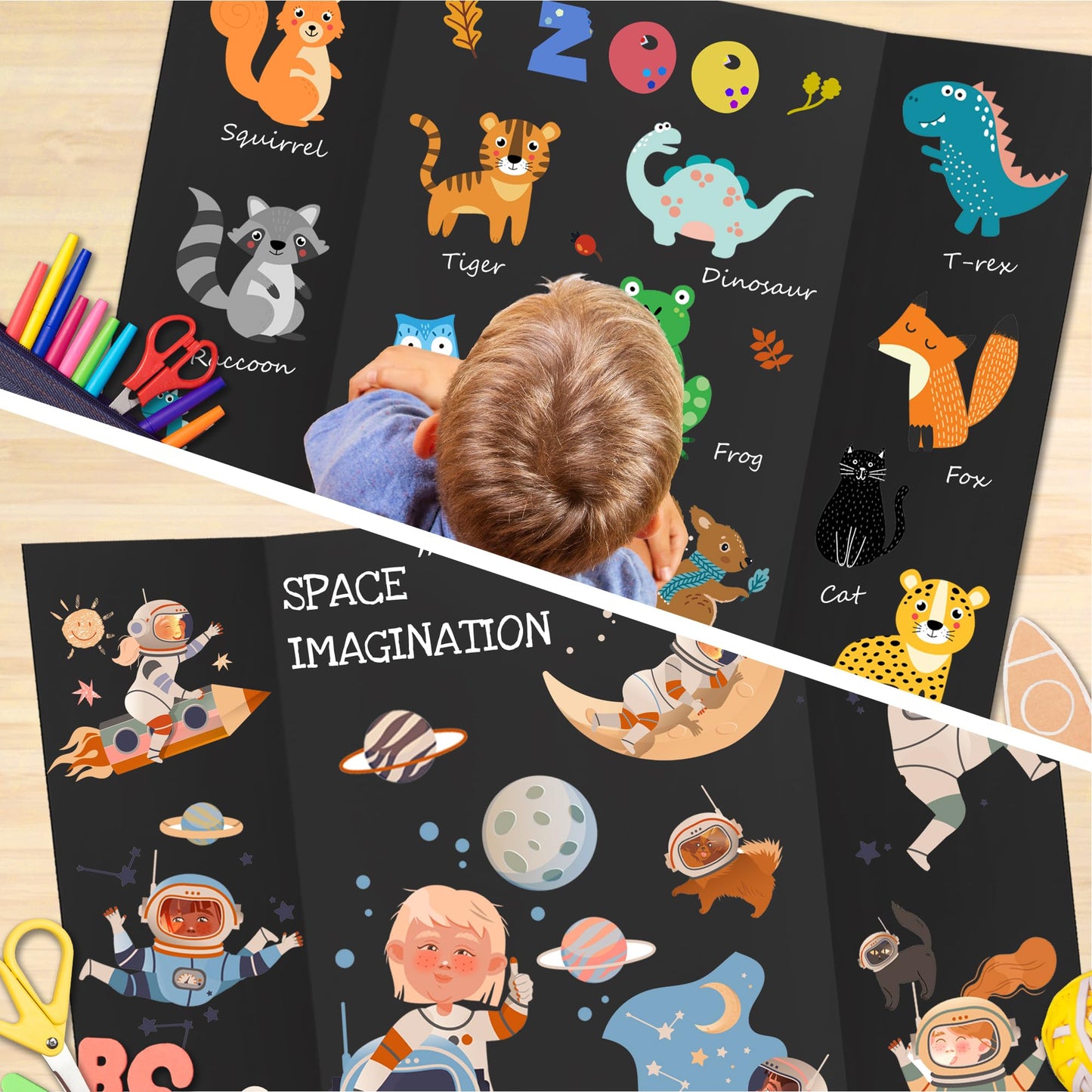 Chell 36" x 48" Large Trifold Poster Board, 2 Pack, Black Corrugated Project Boards for Science Fair, School Projects, Event Displays and Business Presentations