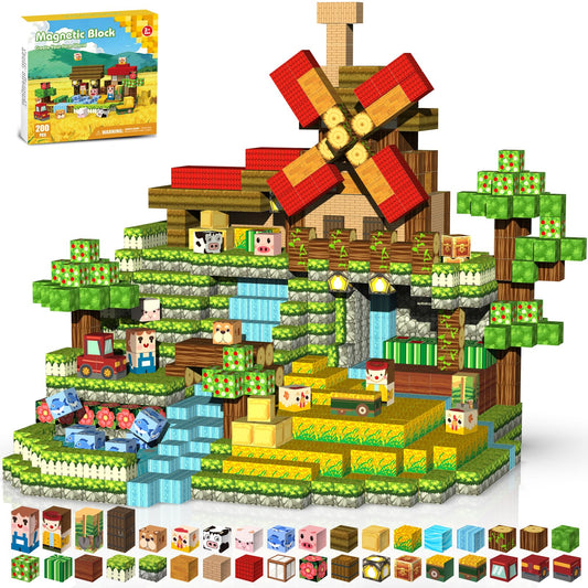 Gryxpox 200 PCS 0.8in Magnetic Blocks Set,Magnetic Building Blocks Cubes, Build Forest World Set,Stacking Magnets, STEM Sensory Toys for Ages 3+ Toddlers Kids Girl Boys Easter Birthday Gifts