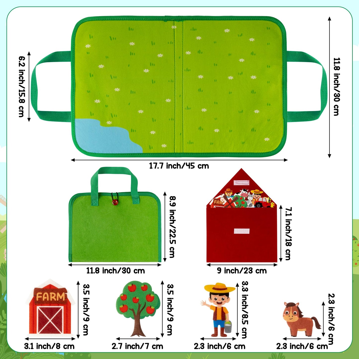 WATINC Travel Felt Board Story Set - 25PCS Portable Felt Board Educational Birthday Gift for Boys & Girls, Themed Storytelling Preschool Early Learning Interactive Play Kit for Toddlers (Farm Animals)