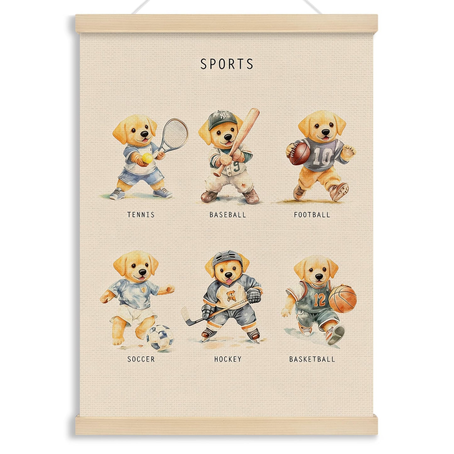 MOTERMATE Labrador Retriever Sports Poster Hanger Frame, Sports Nursery Wall Hanging Decor Art Framed for Toddler Kids Boy Nursery Room Bedroom Playroom, Yellow Lab Dog Wall Poster Prints, 12x16 Inch