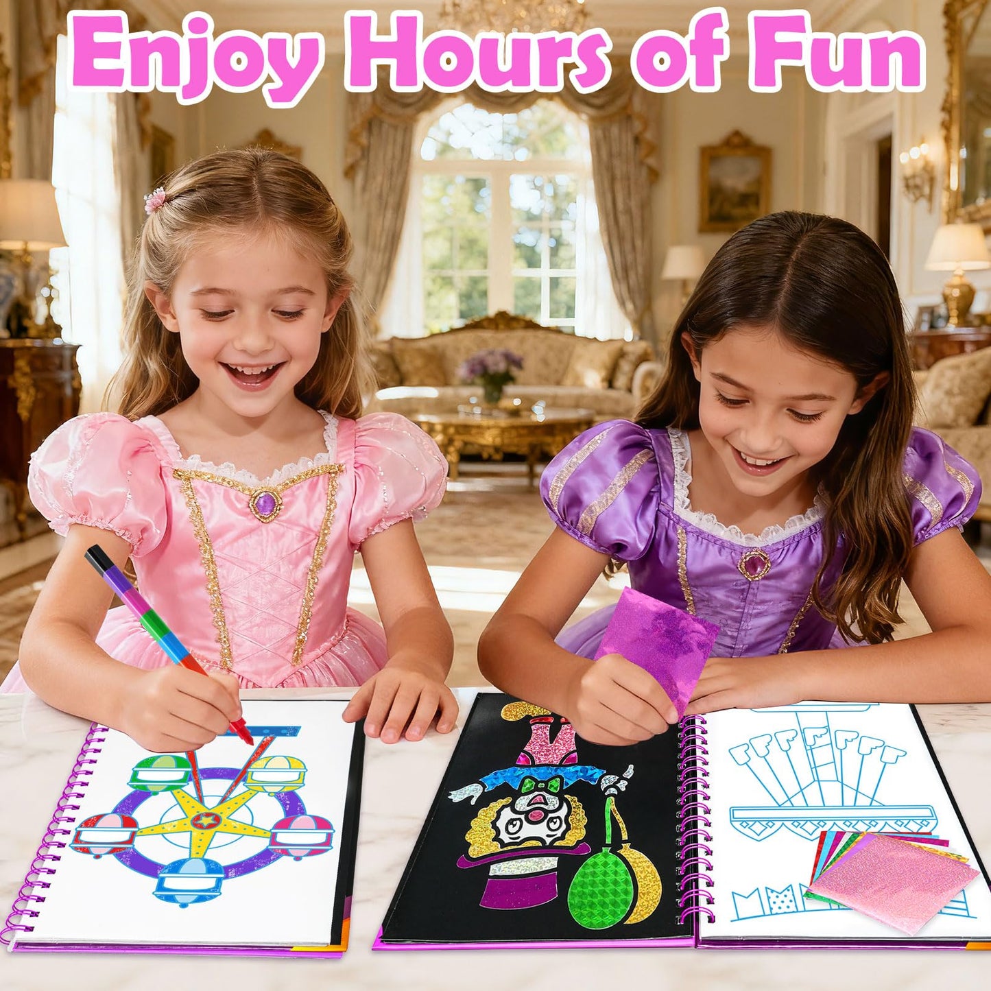 FUNNYB&G Foil Art Craft Kit for Girls 4-10 Years Old: Mess-Free & No-Glue, Create 16 Sparkly Amusement Park Pictures – Perfect Travel Toy & Birthday Gift for Kids （Amusement Park）