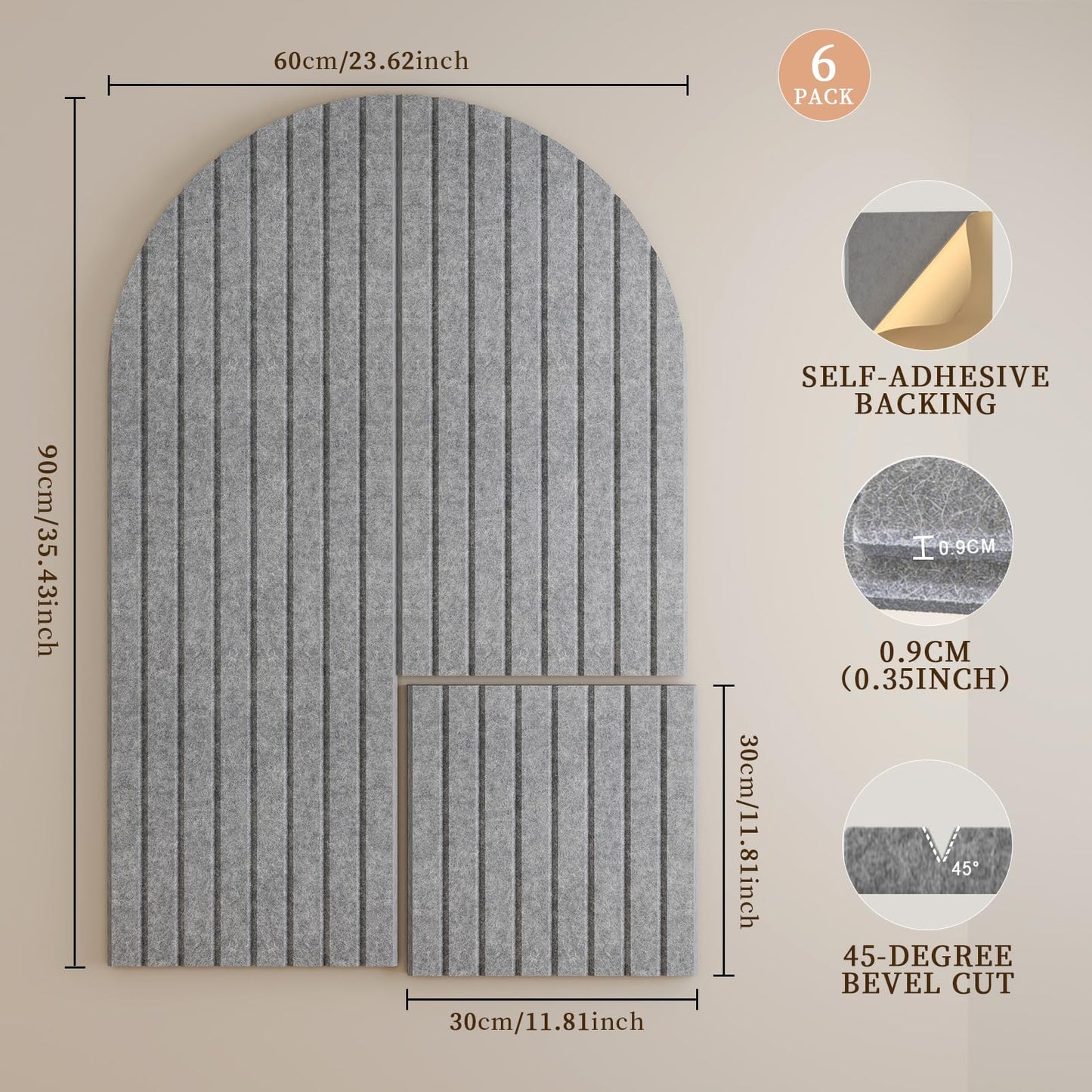 JBER Large Arched Felt Bulletin Board 36" x 24" - 6 Pack Felt Wall Tiles, Cork Board Alternative to Use in Office & Home Decor, Classroom Decor, Vision Board to Display Your Photos(Light Gray)