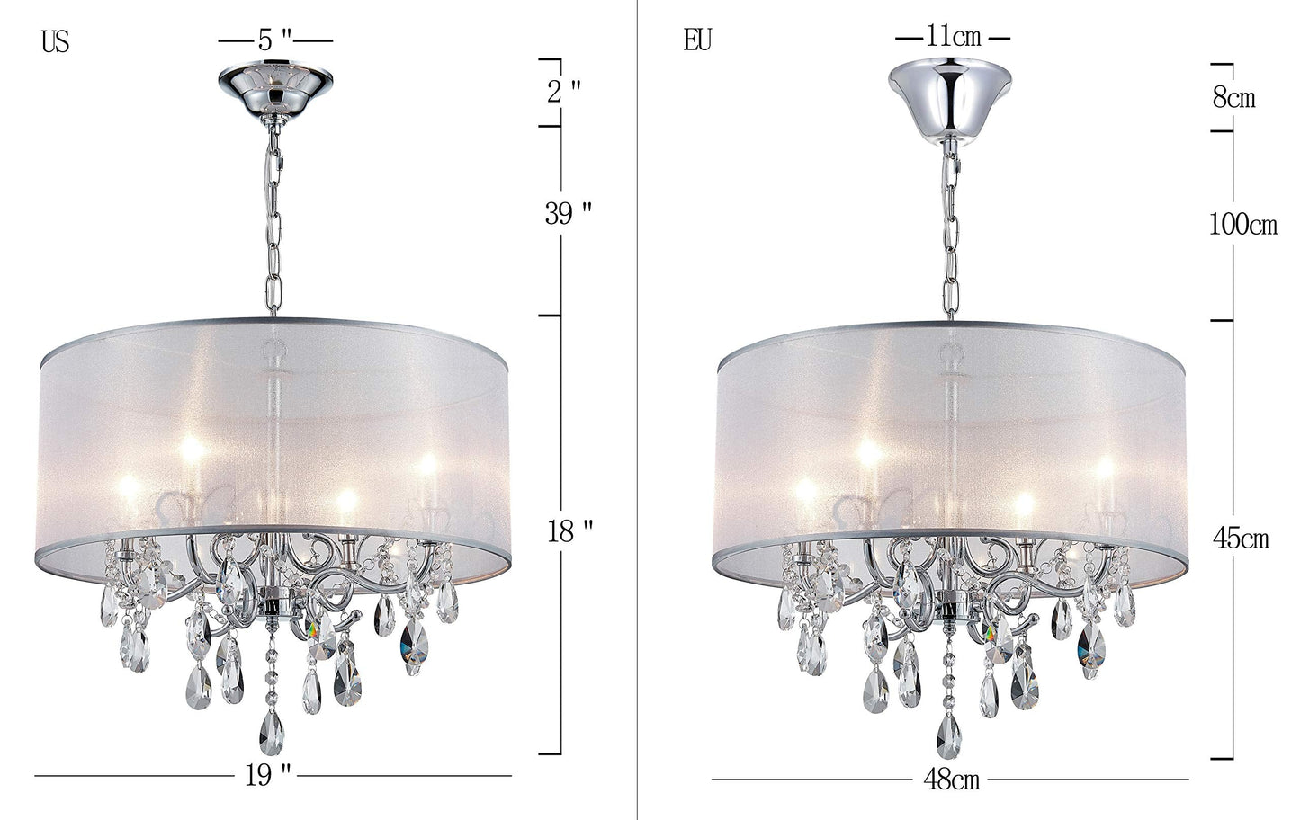 Bestier Crystal Pendant Drum Chandelier 4 Light LED Ceiling Light 19 in Dia x 18 in H Pendant Light 02 Model d4eaac92