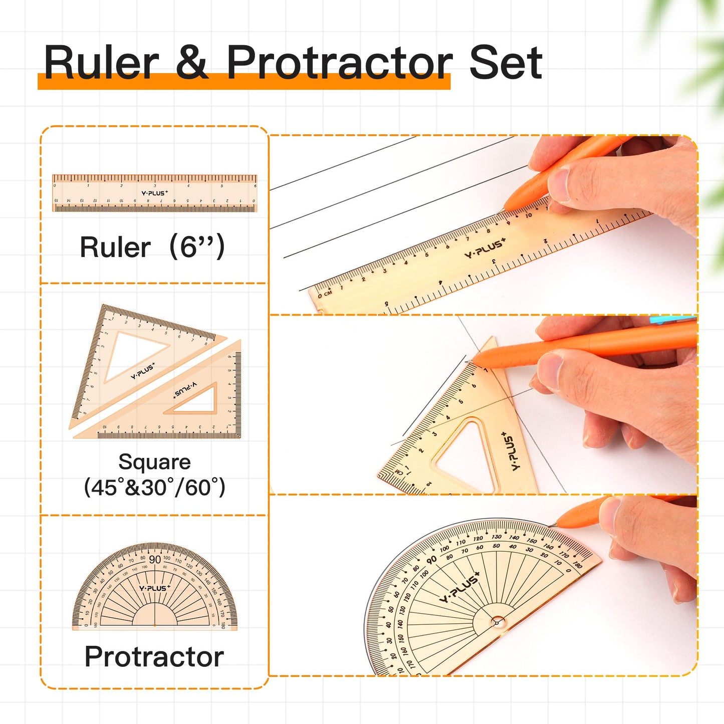 YPLUS Geometry Set for Students, Compass Drawing Tool with Metal Case, Math Protractor with Protractor, Rulers, Metal Compass, Mechanical Pencil - 12 Pcs, Back to School Supplies for Students