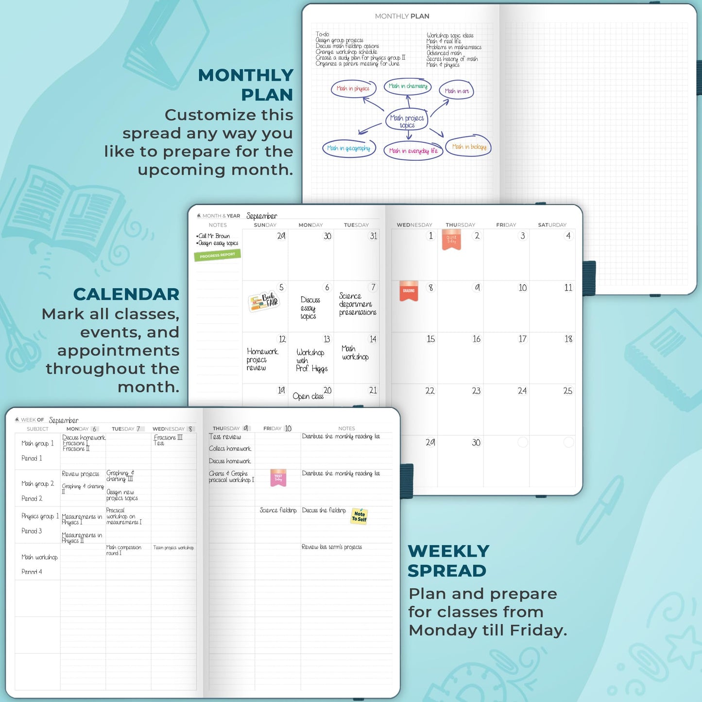 Clever Fox Teacher Planner – School Year Planner with Calendars & Lesson Plans – Teacher Plan Book for Classroom & Homeschool Organization - Undated, 7x10″, Hardcover (Dark Teal)