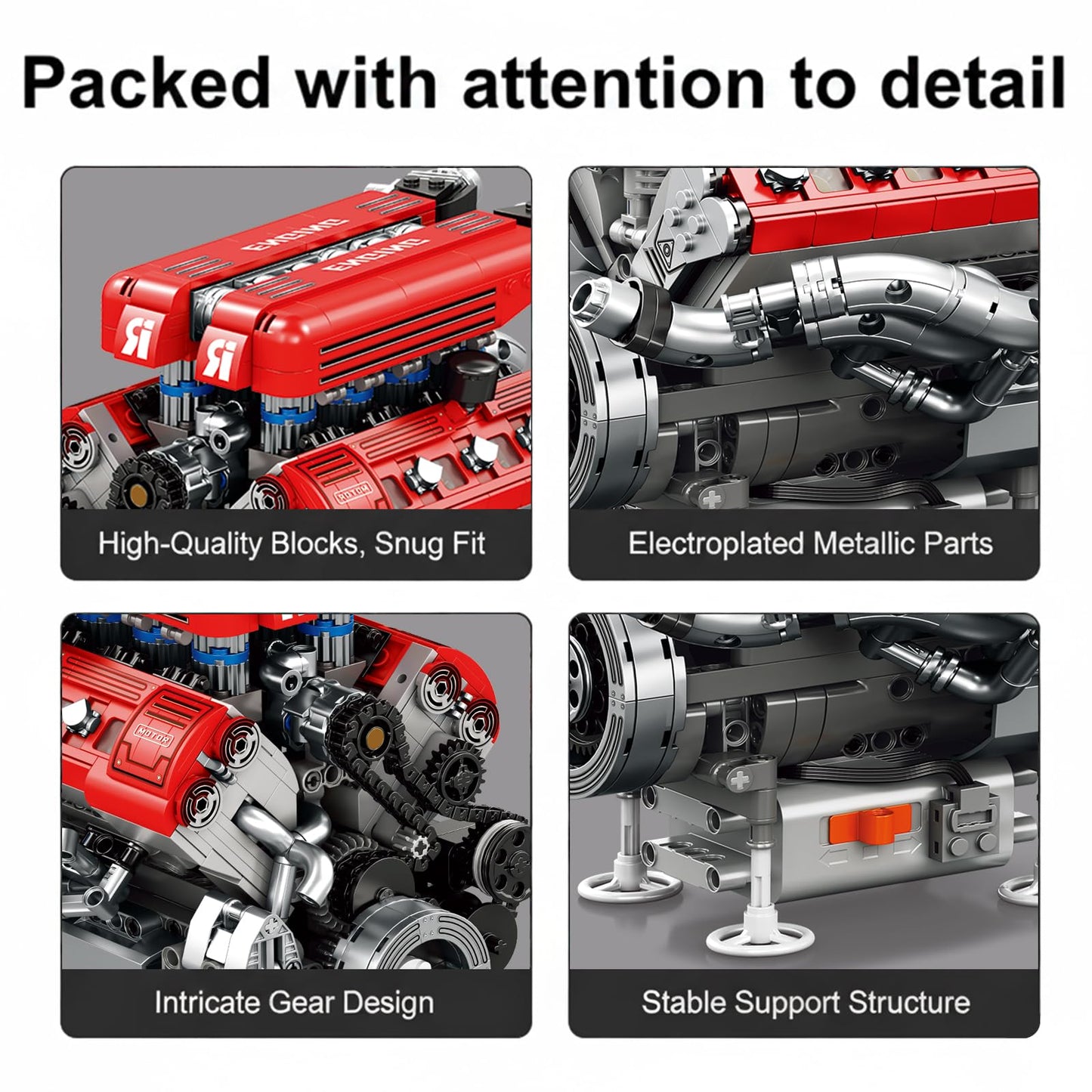 ZornRC V8 Engine Model Building Kit that Works,Mechanical Model Kits for Adult,STEM Projects for Car Engine Building Set,Spray-Painted Parts with Collectible Gift-1101PCS