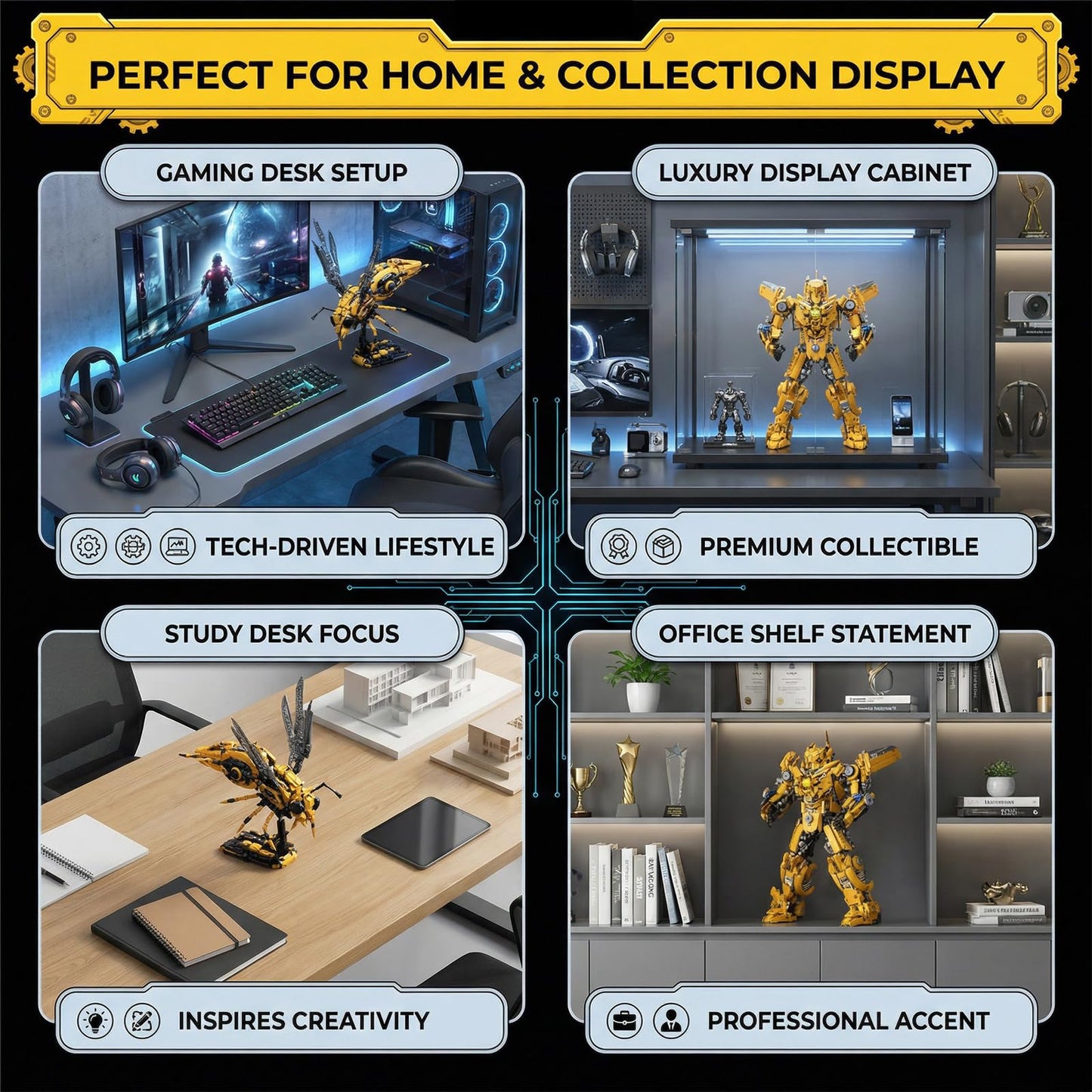Myth Qholve 2 in 1 Wasp Robot Building Set Transforming Mecha Model Kit with Light-Up Core, Large Sci-Fi Mechanical Insect Display Figure, Advanced Construction Set for Teens and Adults
