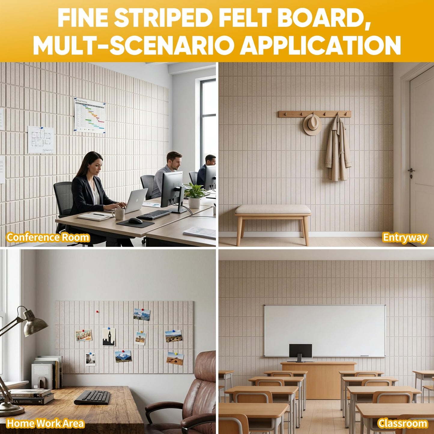 Corodo Large Cork Board Alternative - 48" x 48" Felt Bulletin Board with Pushpins & Adhesive Tabs, 16 Pack Tac Boards Tiles for Office Classroom Wall Decor, Wall Protector for Dart Board - Oatmeal