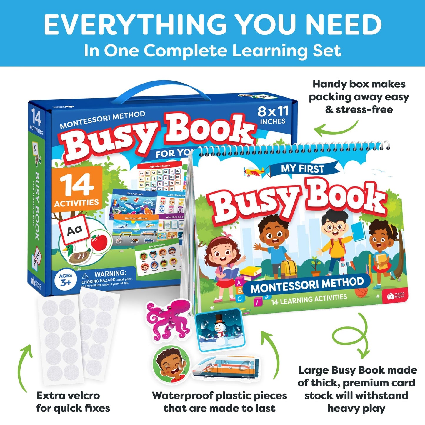 Montessori Preschool Busy Book for Toddlers Ages 3 and Up - Preassembled - Preschool Learning Activities Montessori Educational Toys - Gifts for 3 Year Old Boys, Toddler Learning Toys Activities