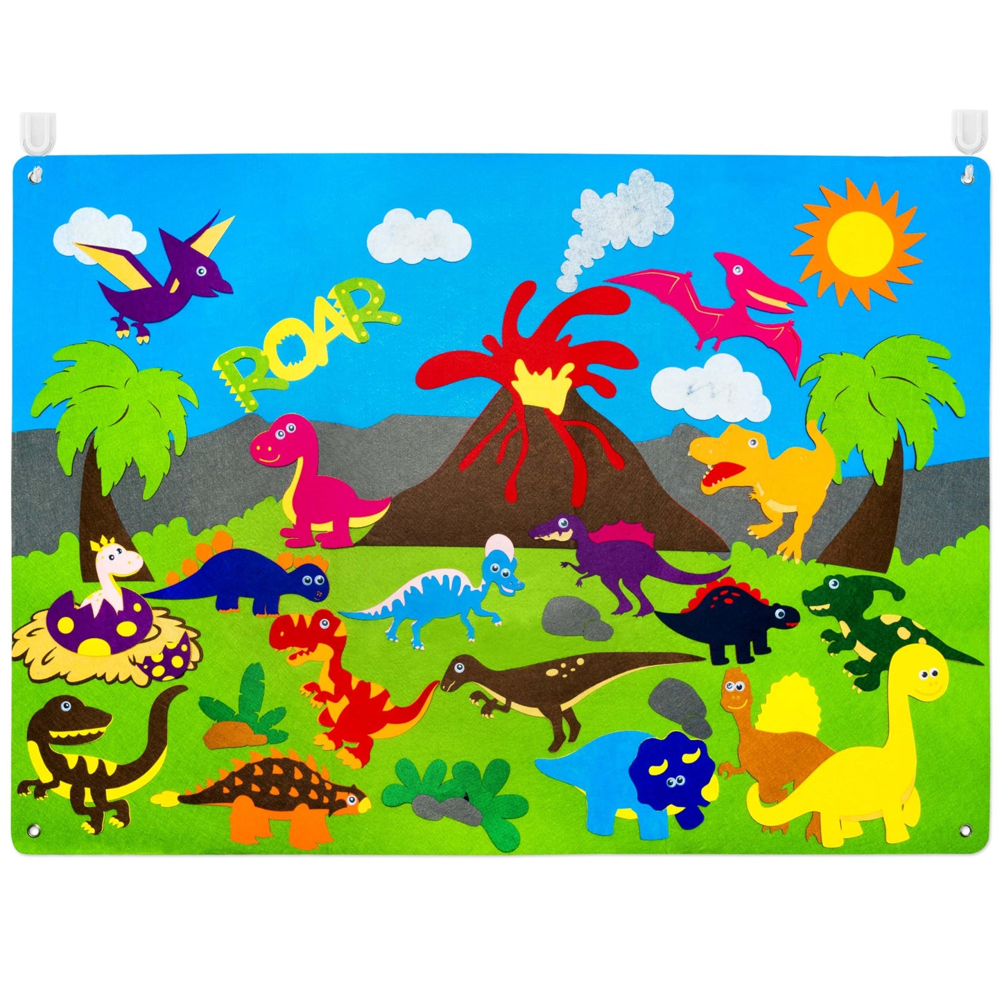WATINC Dinosaur Felt Board Stories Set - 37Pcs 3.5Ft Dinosaur Classification Storytelling Kit, Preschool Early Learning Flannel Board with Roar Volcano Theme Wall Hanging for Classroom Homeschool
