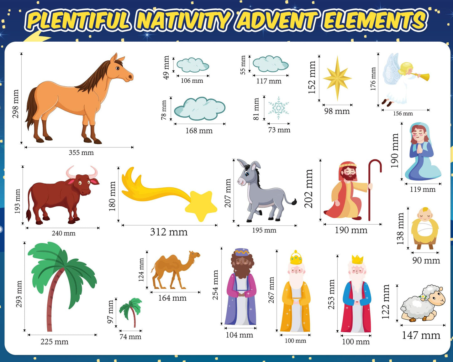 Yexiya Christmas Nativity Scene Felt Story Board Set for Toddlers Children, 3.4 Feet Nativity Crafts for Kids Preschool Sunday School Decorations Reusable Wall Hanging Gift for Boys Girls (Fresh)