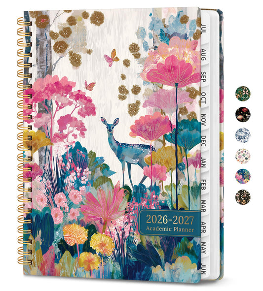 Academic Planner 2026-2027, Monthly and Weekly Calendar Planner, July 2026 - June 2027, Pretty Hardcover Teacher Student Planning Agenda Book with Tabs, Fit for School Office Supplies, 6.3" x 8.5", Fawn Whisper