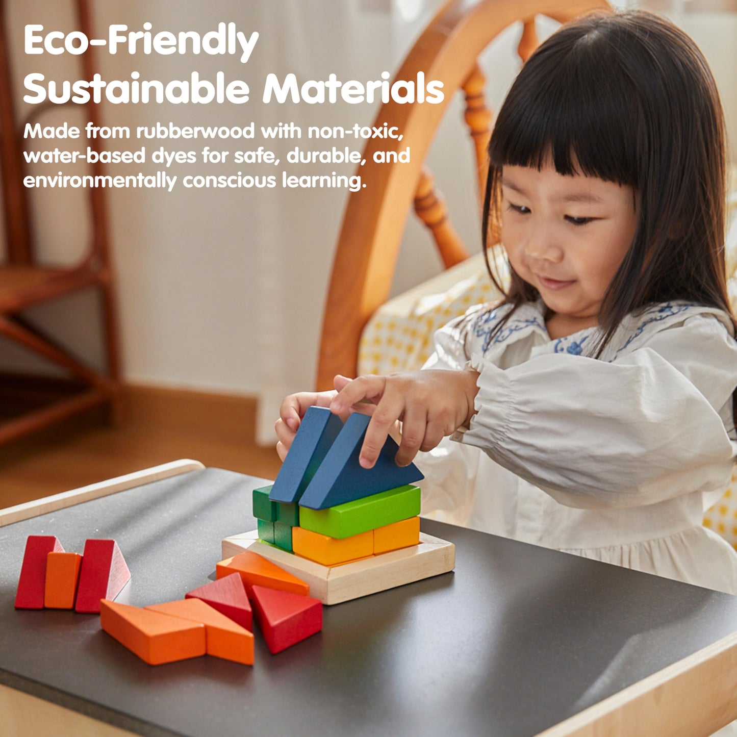 PlanToys® Fraction Blocks Wooden Montessori Early Math and Logic Toy | Fraction Learning, Shape Recognition and Sorting Activity | Eco Friendly Colourful Block Set