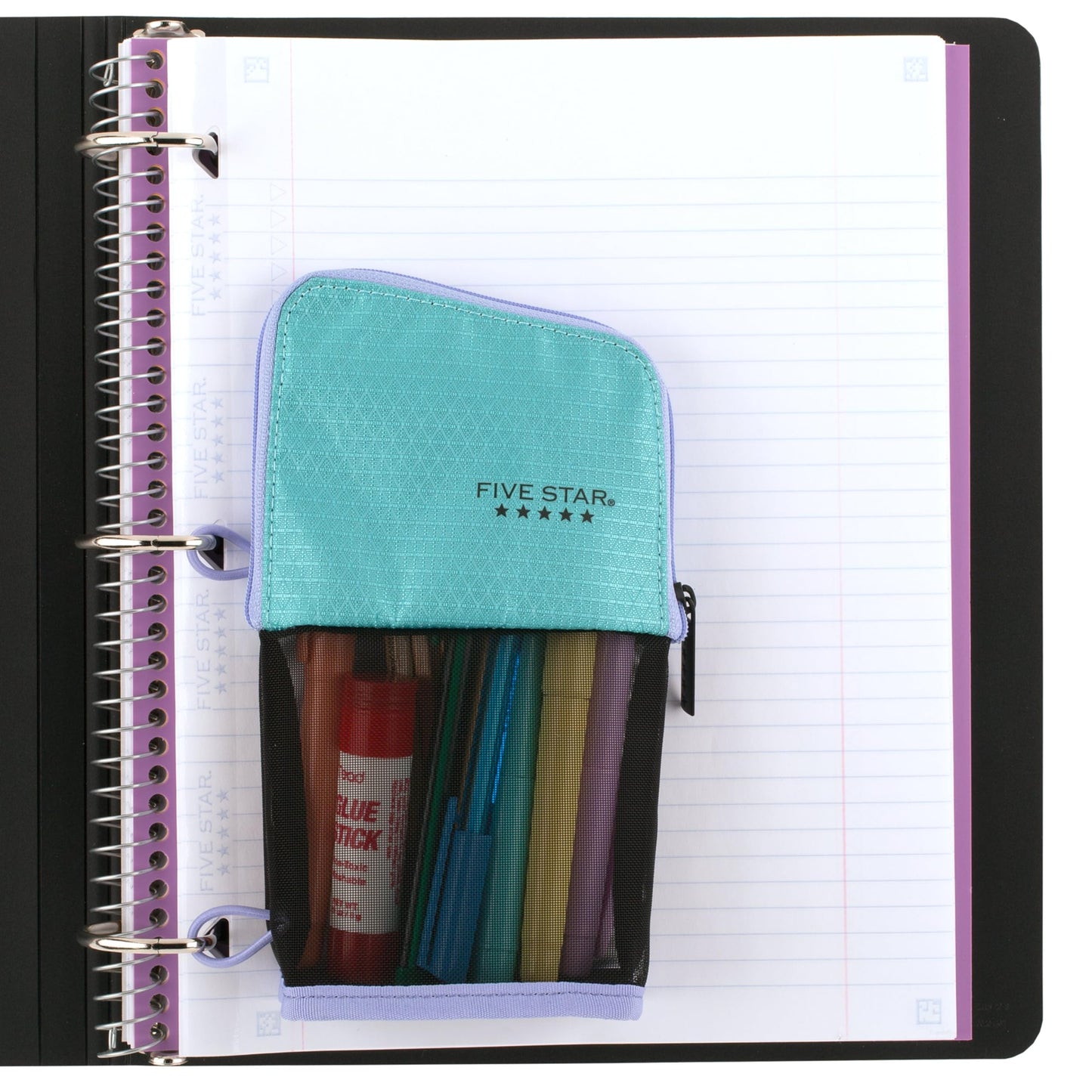 Five Star Pencil Pouch, Pen Case, Stand 'N Store Zipper Pouch, Fits 3-Ring Binder, Storage Organizer for School Supplies Earbuds Chargers Cables Makeup, Teal/Berry (500209F-ECM)