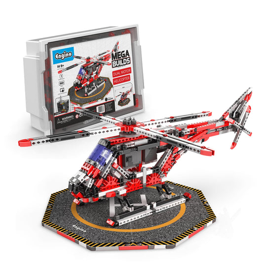 ENGINO: Mega Builds - Dual Motor Helicopter - 870pc Model Toy Building Set, Snap-Fit Assembly Construction, Motorized Rotors, STEM Mechanics, Kids 9+