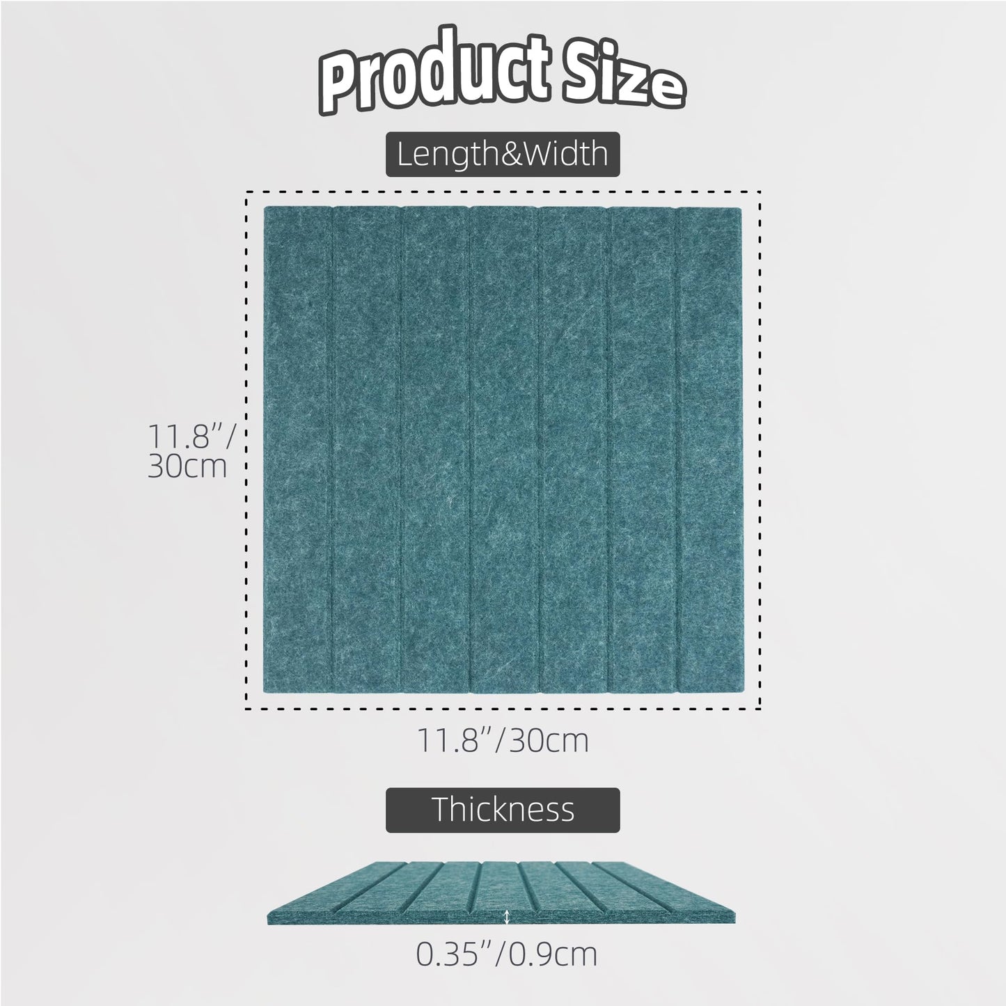 TENACR Cork Board Alternative-Felt Slat Wall Paneling,Office Bulletin Board for Decoration, Suitable for Displaying Photos and Documents, with Removable Adhesive Labels,12-Pack (Peacock Blue)